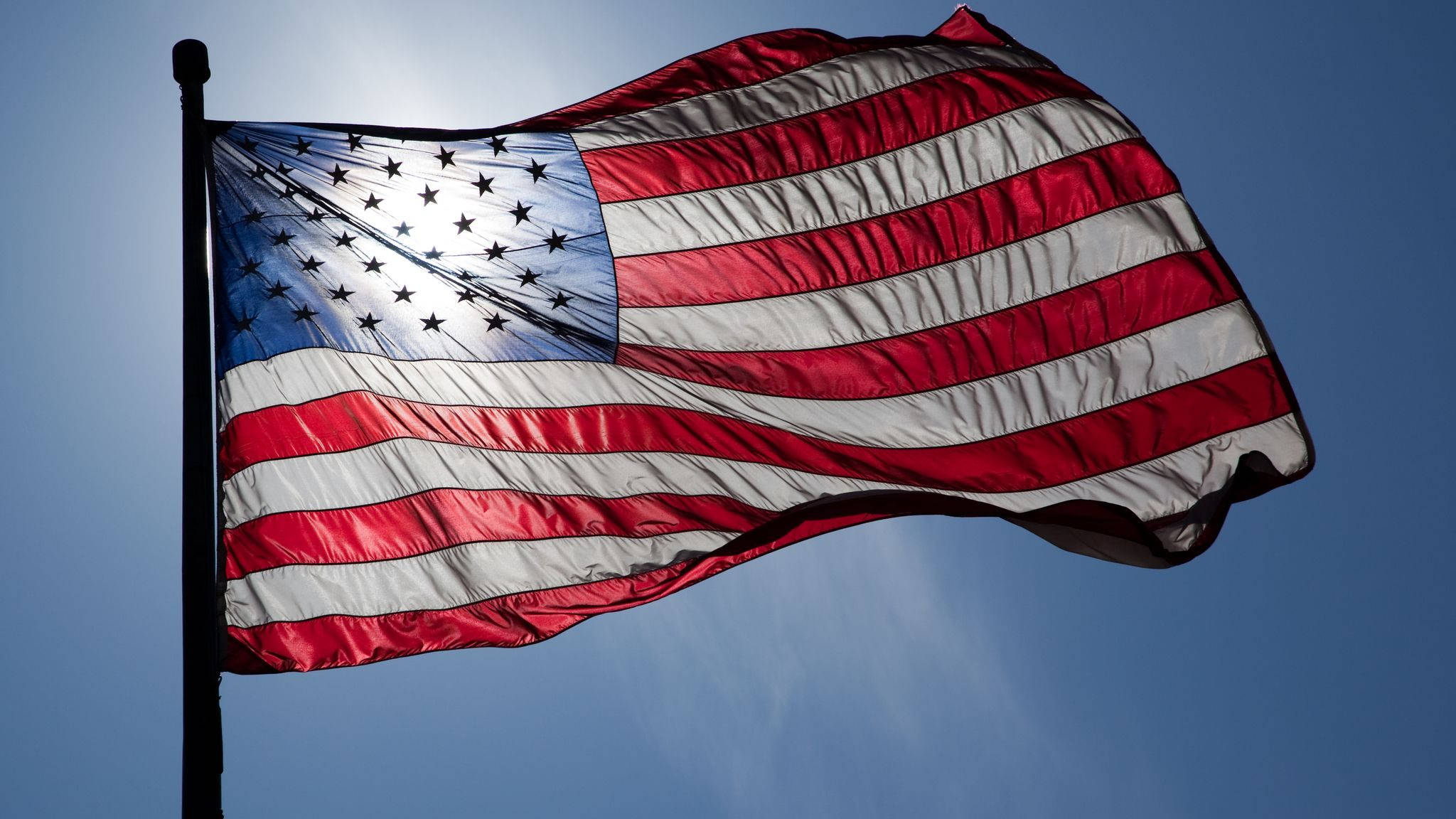 American Flag, sunlight, clear blue sky, Full HD Desktop Wallpaper