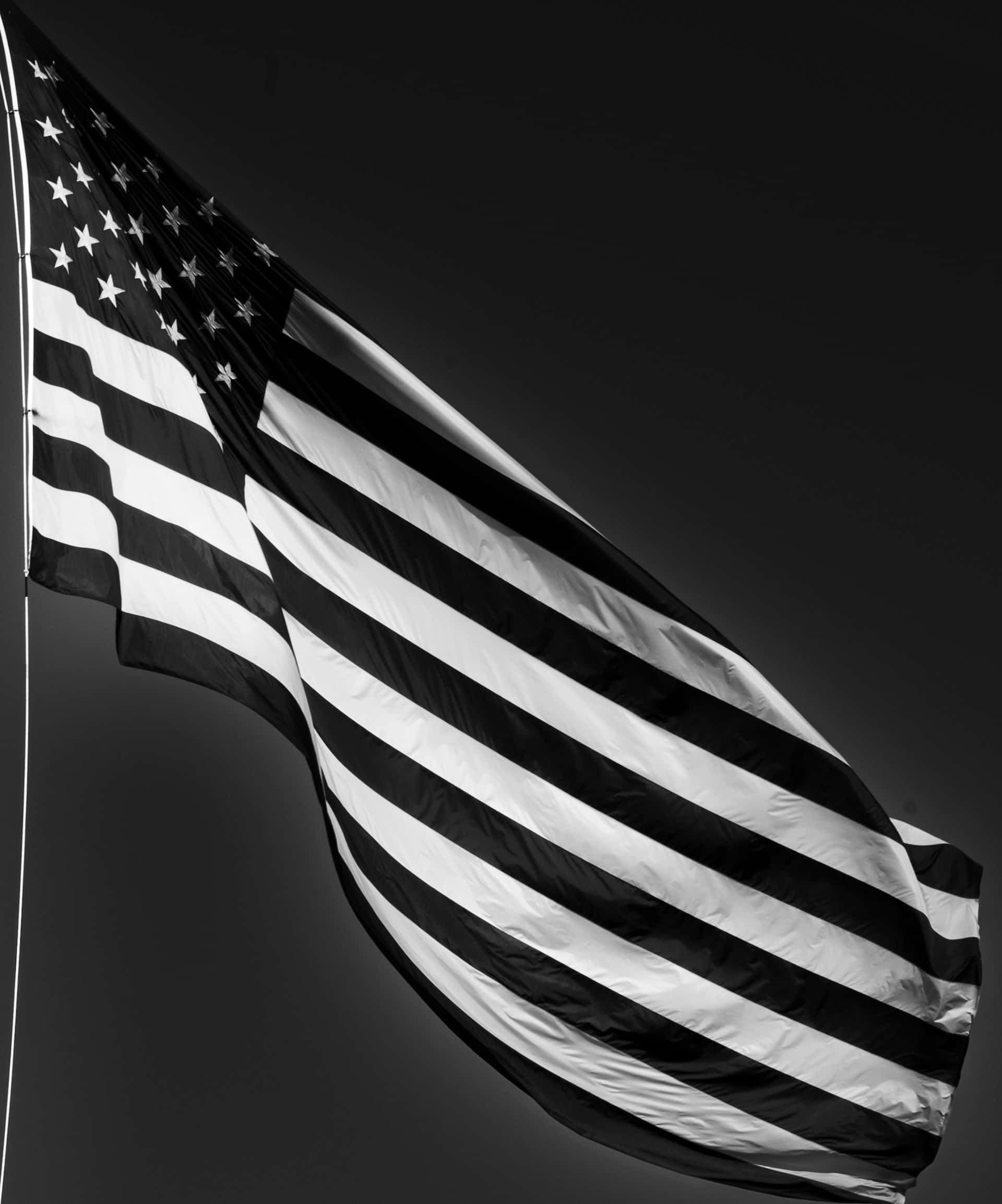 American Flag, black and white, dark sky, Full HD Phone Wallpaper