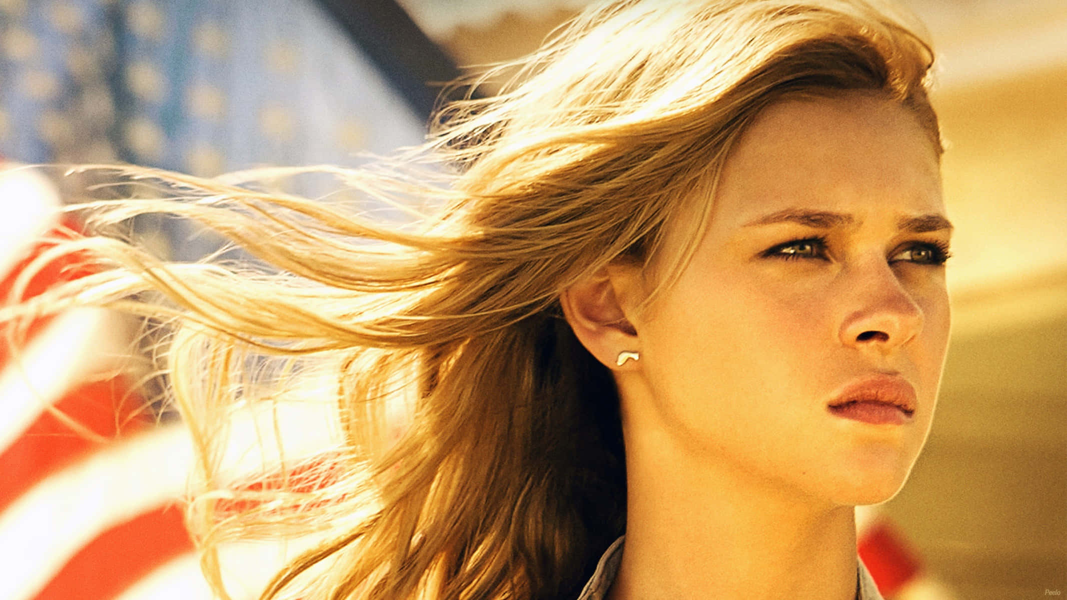 blonde woman, golden hair, wind, Full HD Desktop Wallpaper