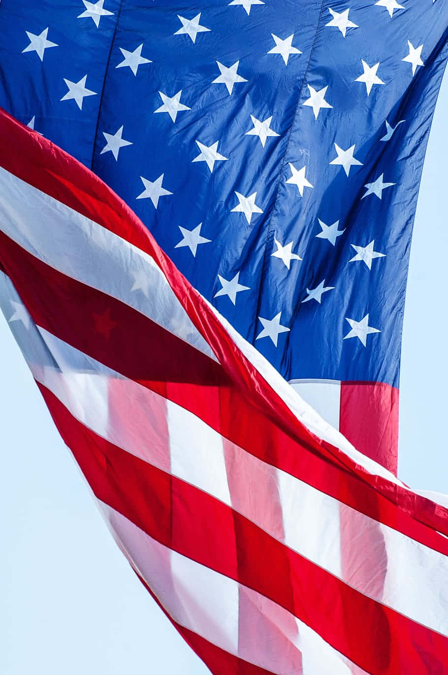 American Flag, clear blue sky, crisp red white and blue colors, HD Phone Wallpaper