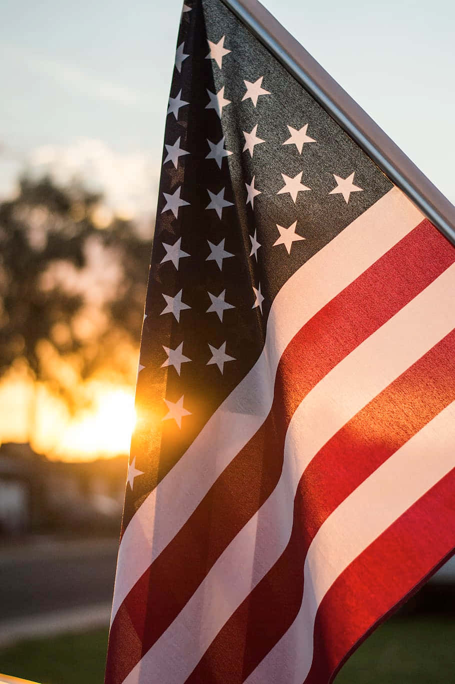 American Flag, sunset glow, golden sunset, HD Phone Wallpaper