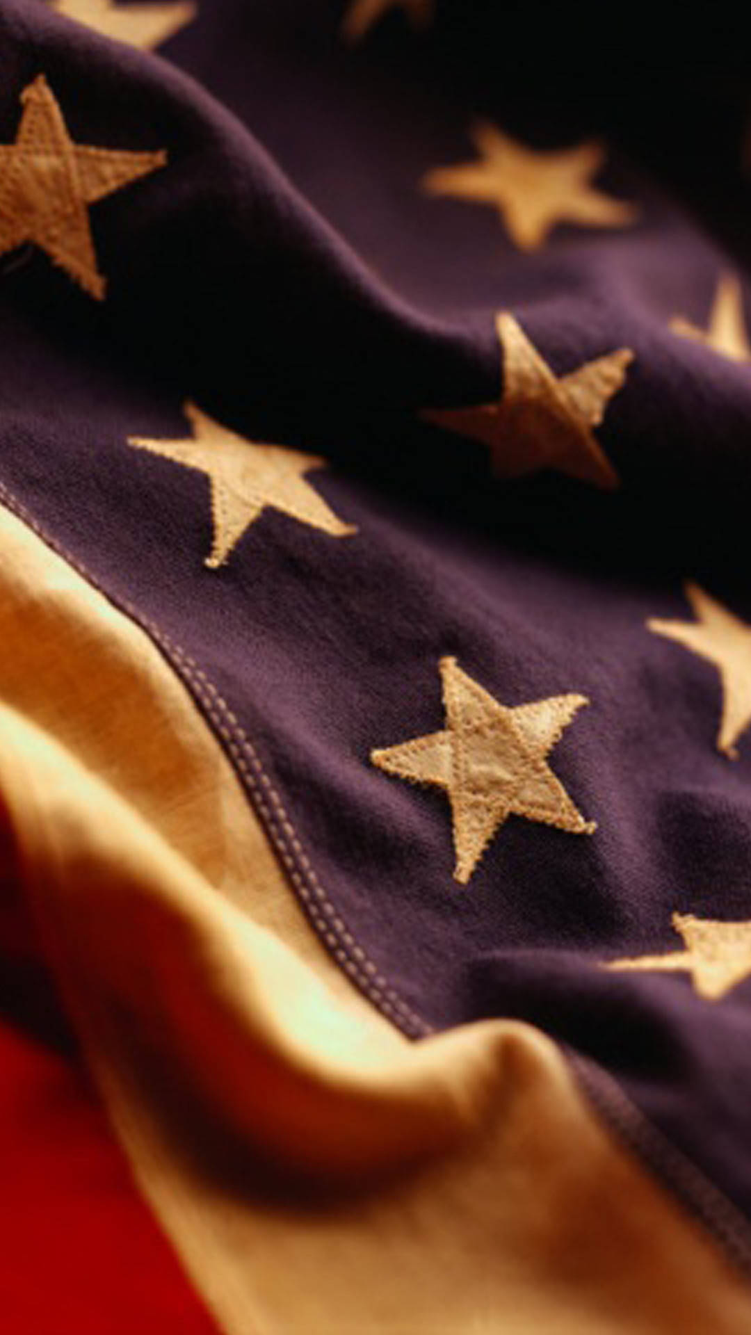 American Flag, golden stars, deep blue fabric, Full HD Phone Wallpaper