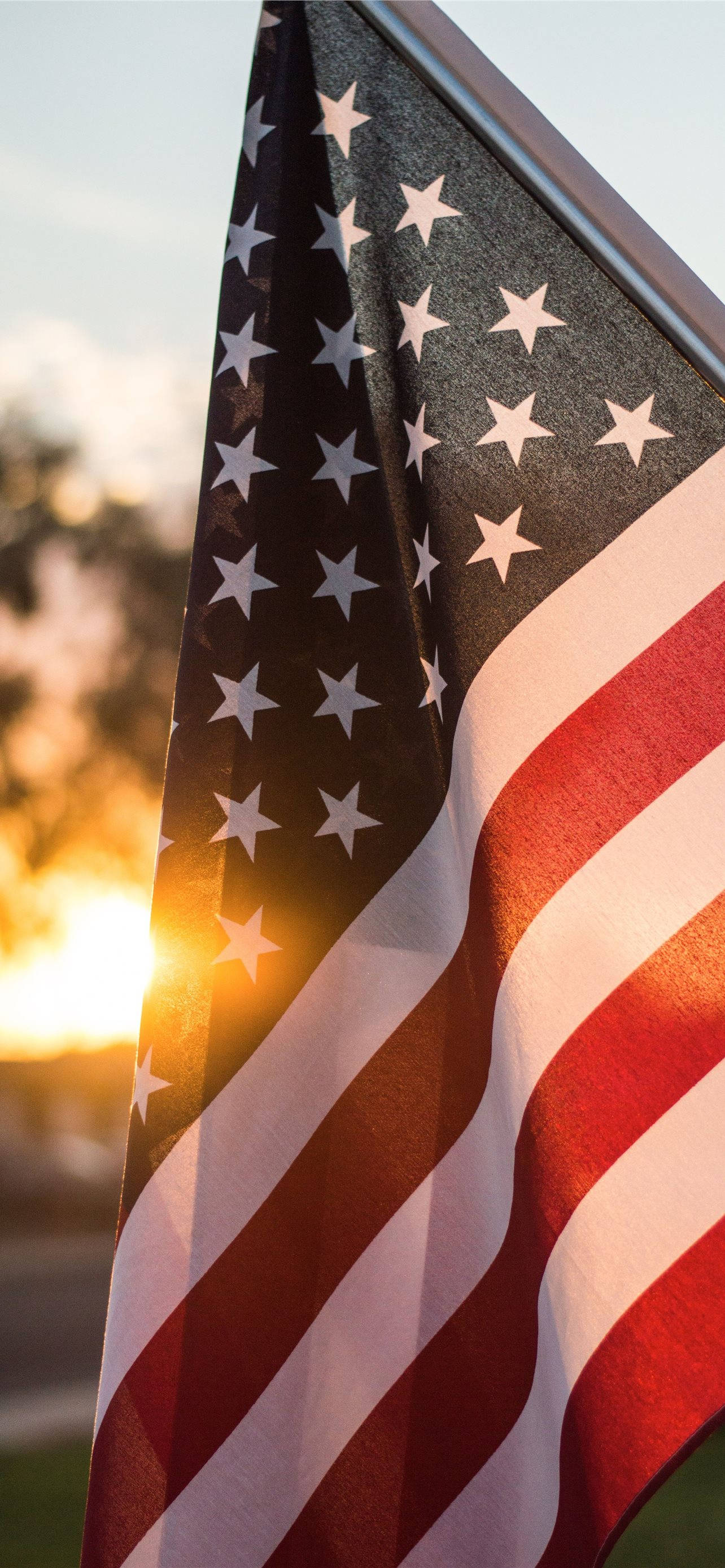 American flag, Sunset, golden sunset sky, 2K Phone Wallpaper