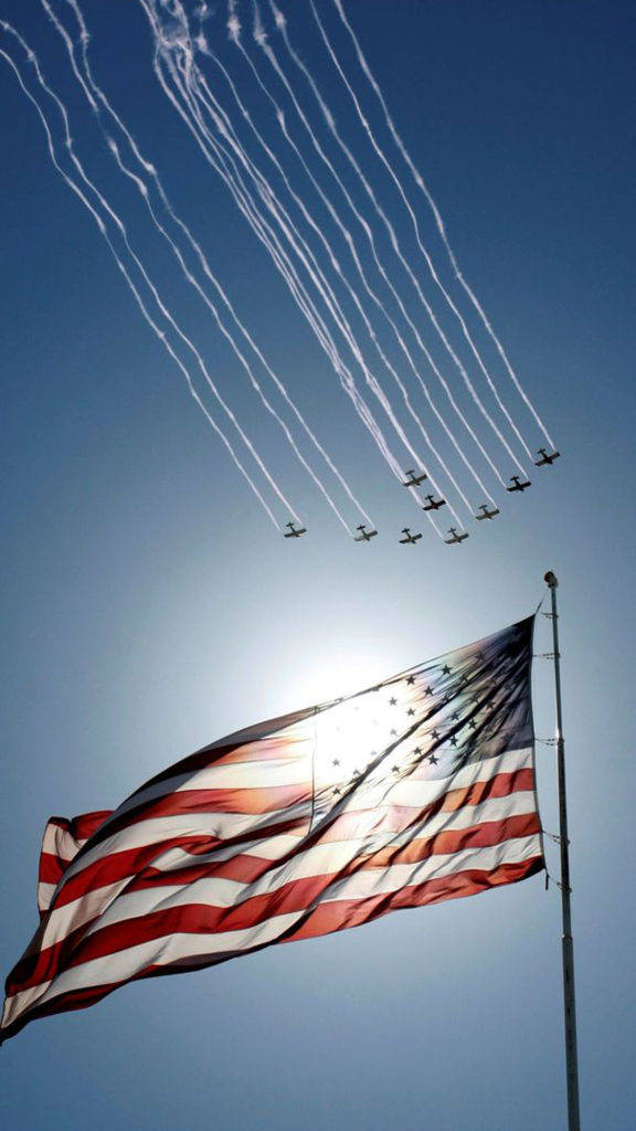 American Flag iPhone, jets, white smoke trails, SD Phone Wallpaper