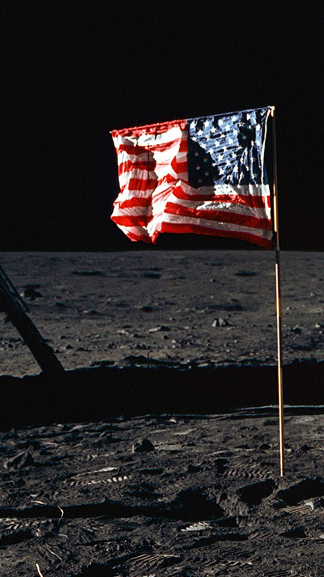 American flag, moon, gray surface, Full HD Phone Wallpaper