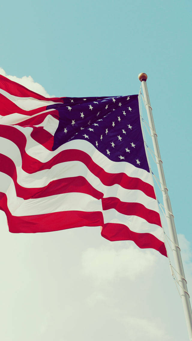 American Flag, clear blue sky, soft white clouds, SD Phone Wallpaper