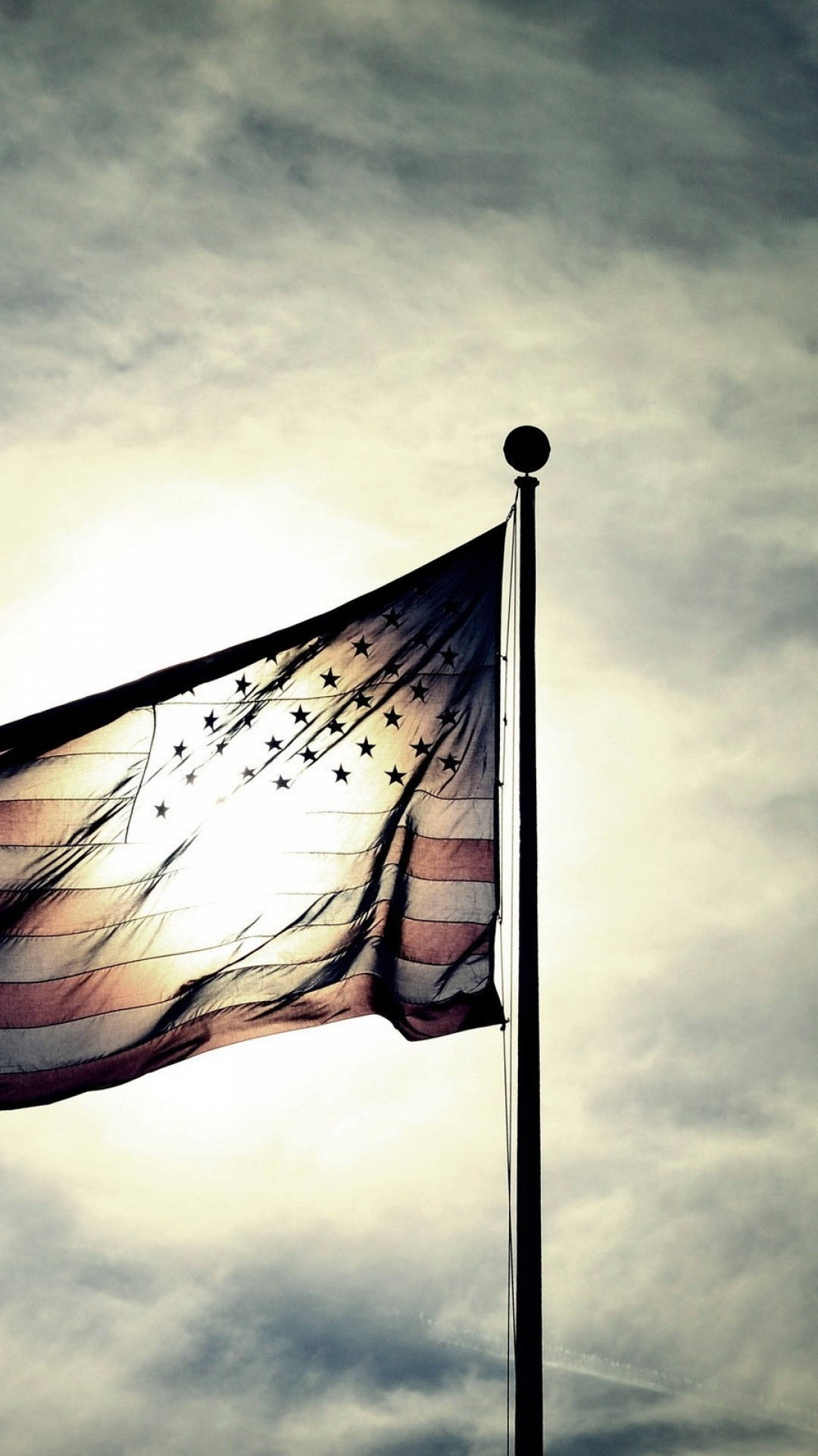 American Flag, Sunrise, Cloudy Sky, Full HD Phone Wallpaper