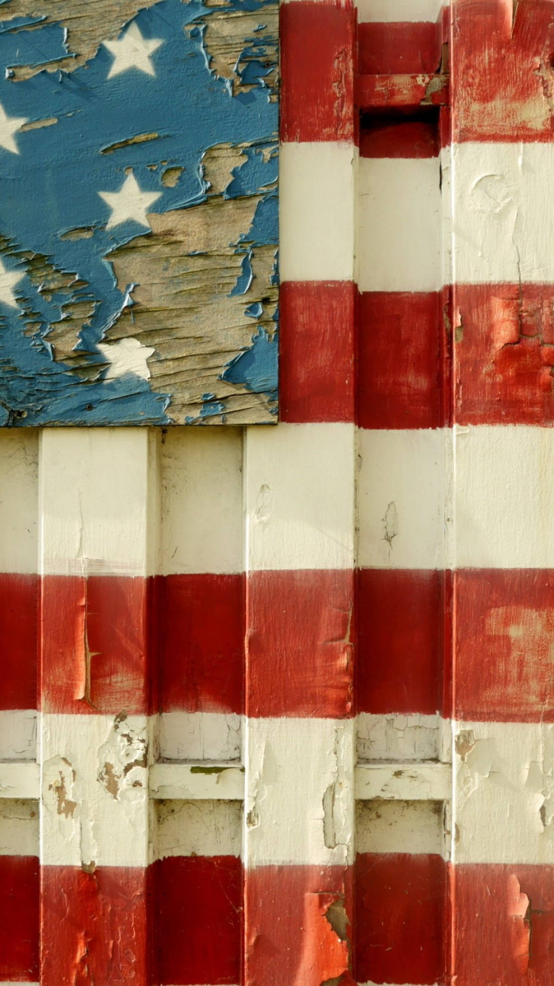 American Flag, wooden planks, peeling red white and blue paint, Full HD Phone Wallpaper