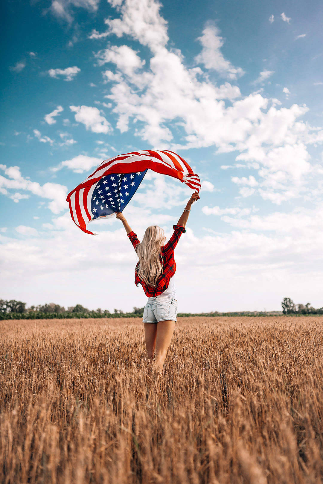 American Flag iPhone, blonde hair, golden wheat field, HD Phone Wallpaper
