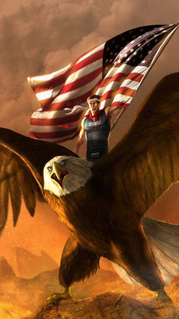 man, bald eagle, American flag, SD Phone Wallpaper