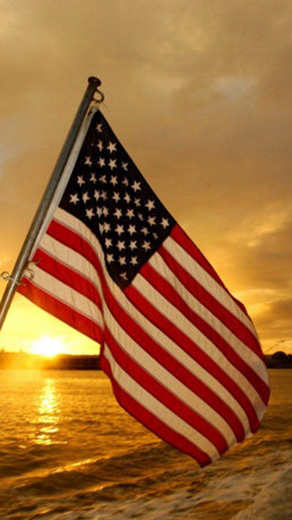 American Flag, sunset, ocean, SD Phone Wallpaper