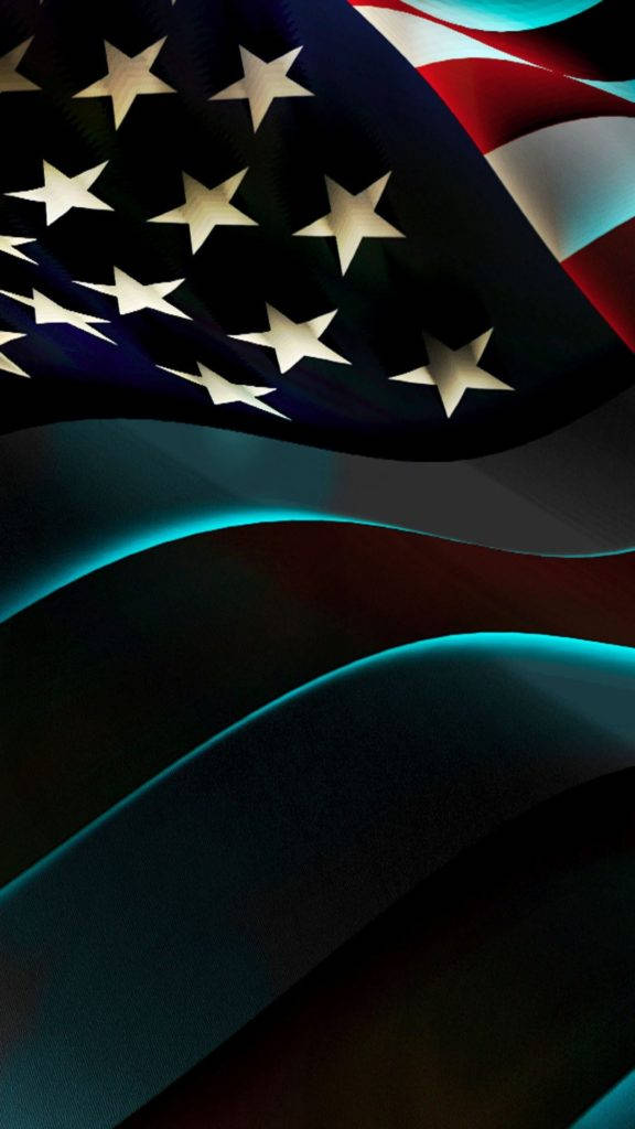 American Flag iPhone, neon lights, glowing teal highlights, SD Phone Wallpaper
