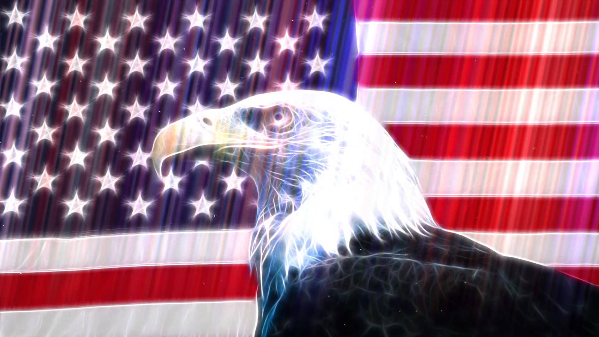American Flag, bald eagle, glowing silhouette, Full HD Desktop Wallpaper