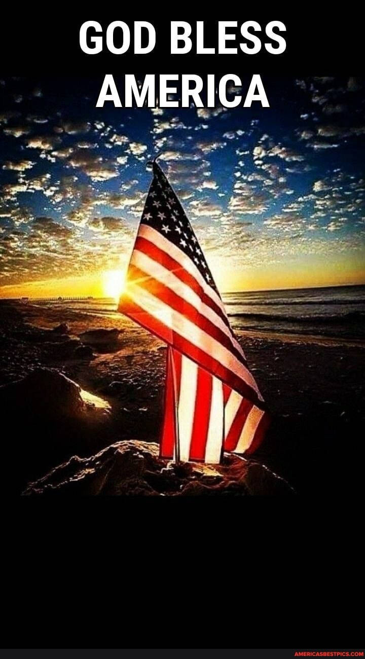 American flag, rocky beach, sunset, HD Phone Wallpaper