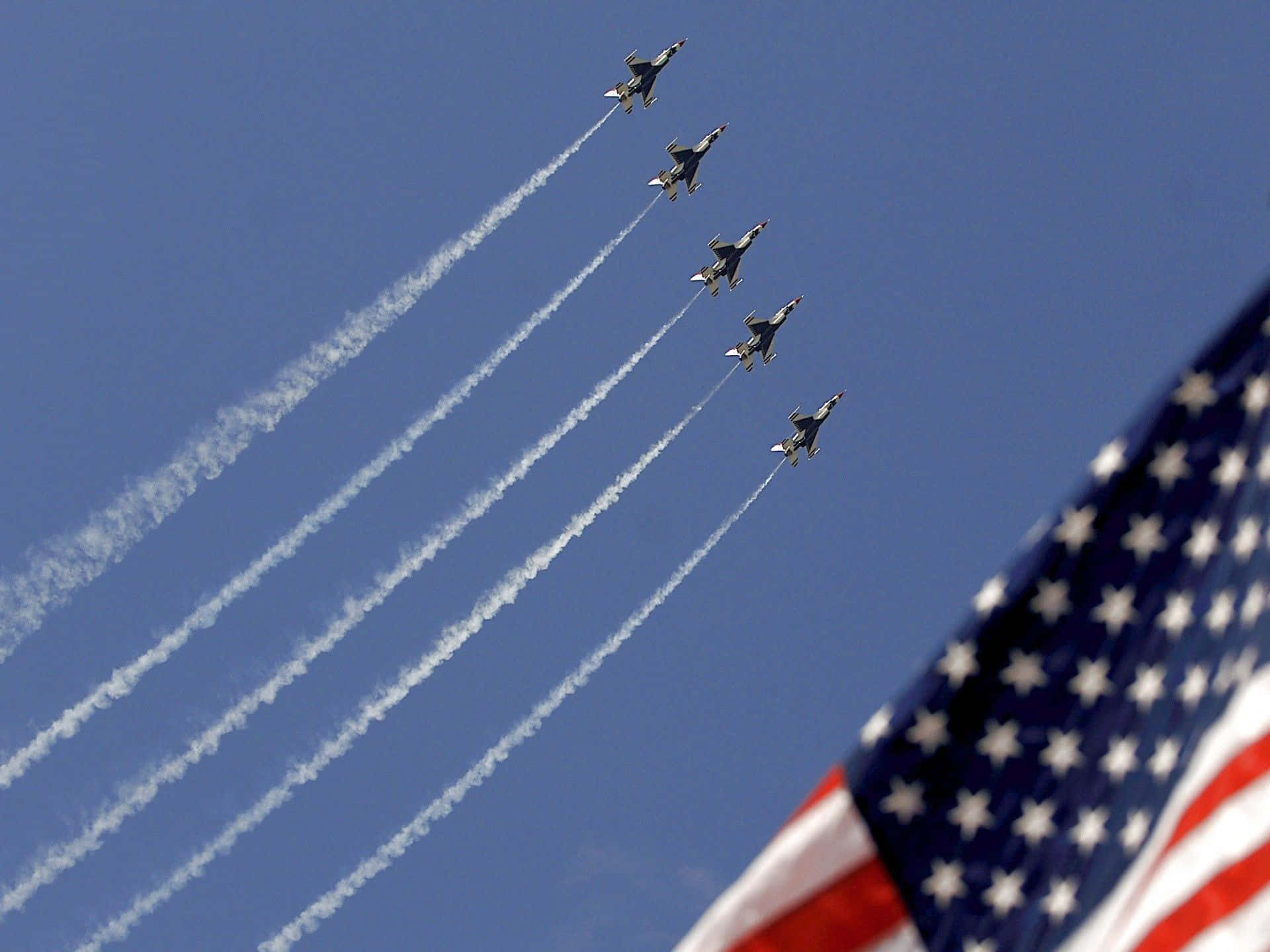 American flag, fighter jets, tight formation, Full HD Desktop Wallpaper