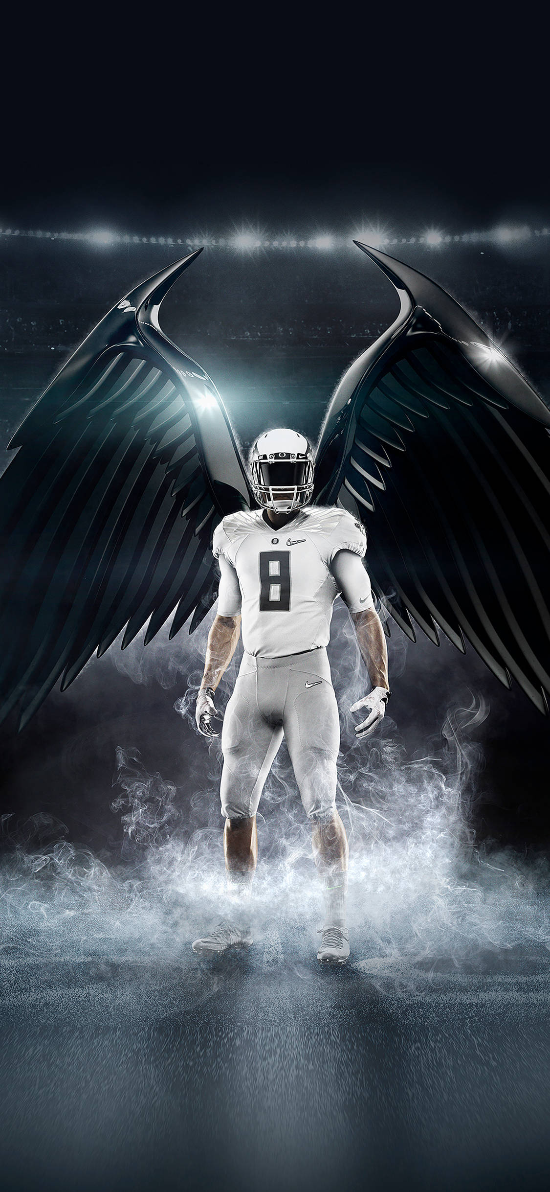 American Football iPhone, white uniform, massive black wings, Full HD Phone Wallpaper