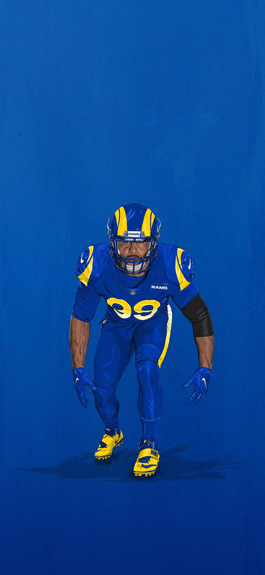 Football iPhone, blue and yellow Rams gear, solid blue background, Full HD Phone Wallpaper
