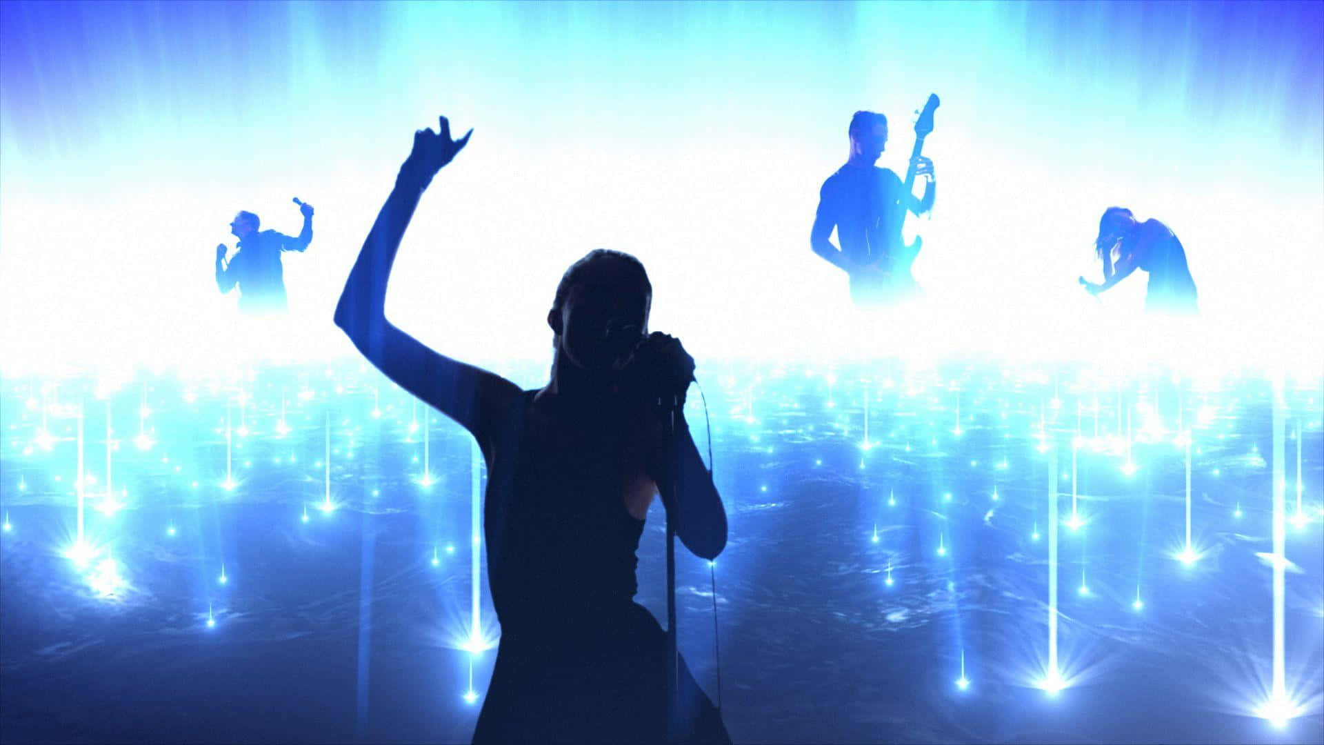 American Idol, silhouetted band, radiant blue stage lights, Full HD Desktop Wallpaper