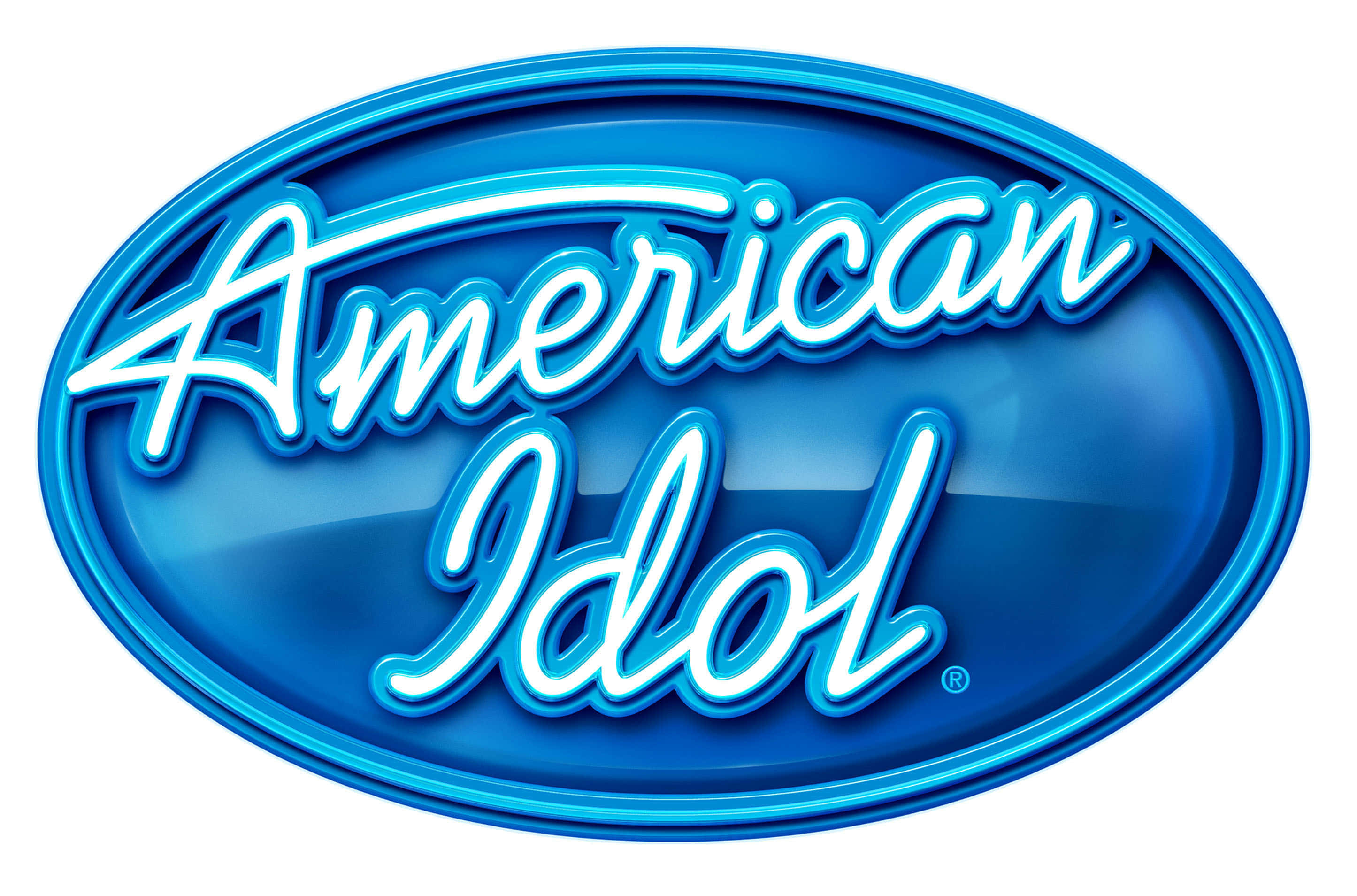 American Idol, shiny blue oval logo, glowing white cursive text, 2K Desktop Wallpaper