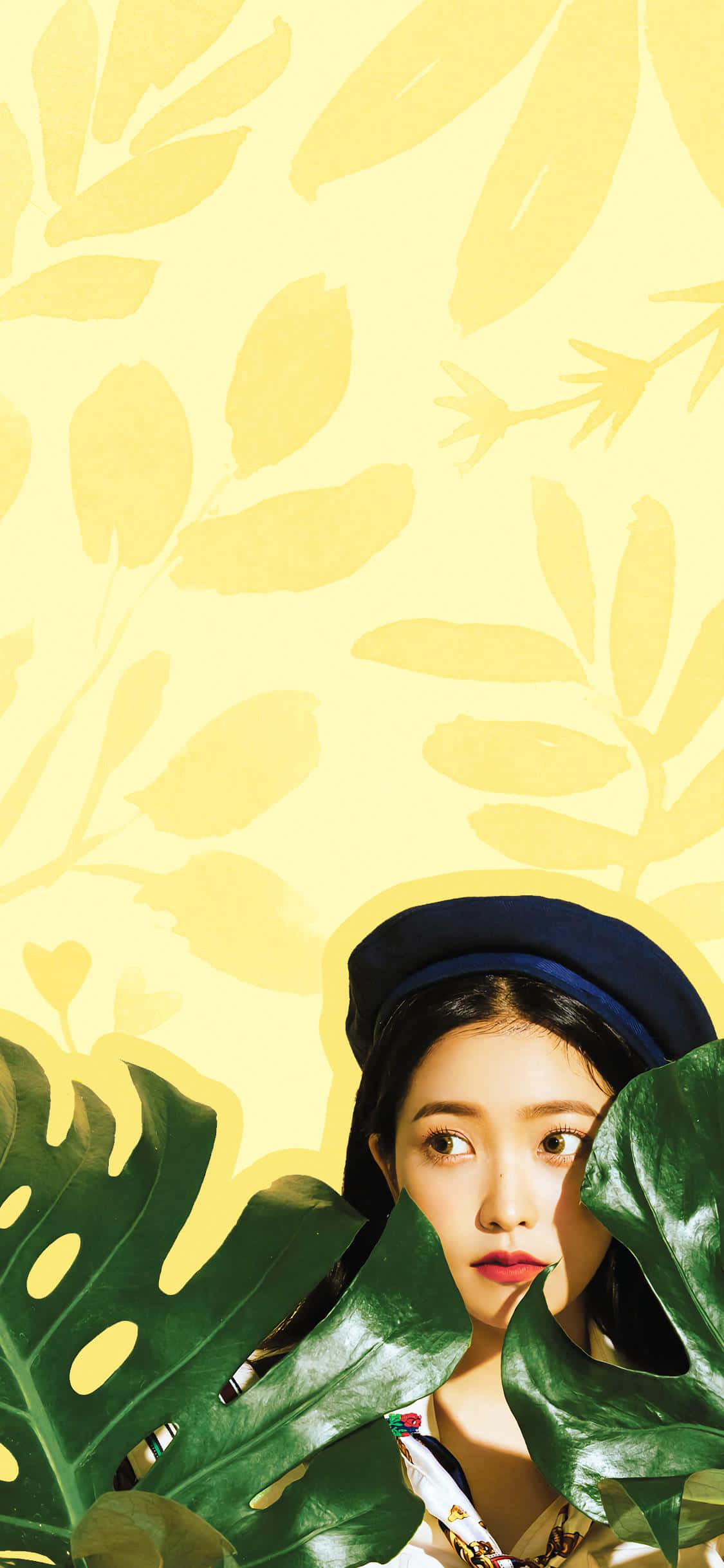 The Idol, navy hat, green monstera leaves, Full HD Phone Wallpaper