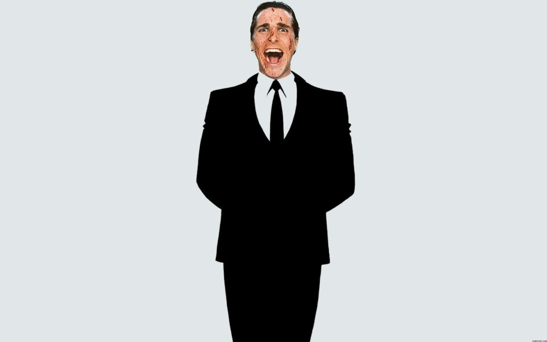 American Psycho, black suit, bloodied face, Full HD Desktop Wallpaper