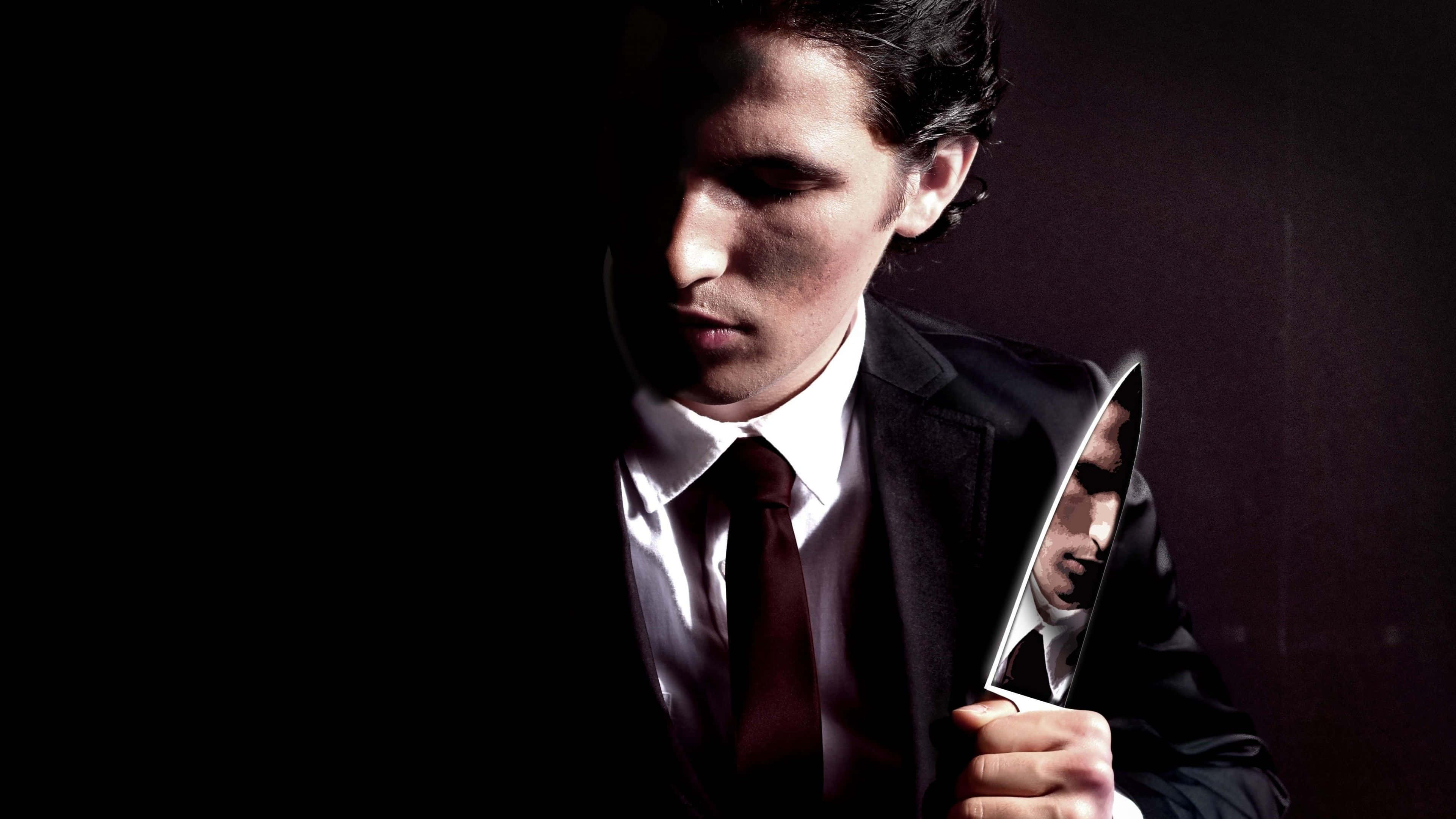 American Psycho HD, dark suit, knife, 4K Desktop Wallpaper