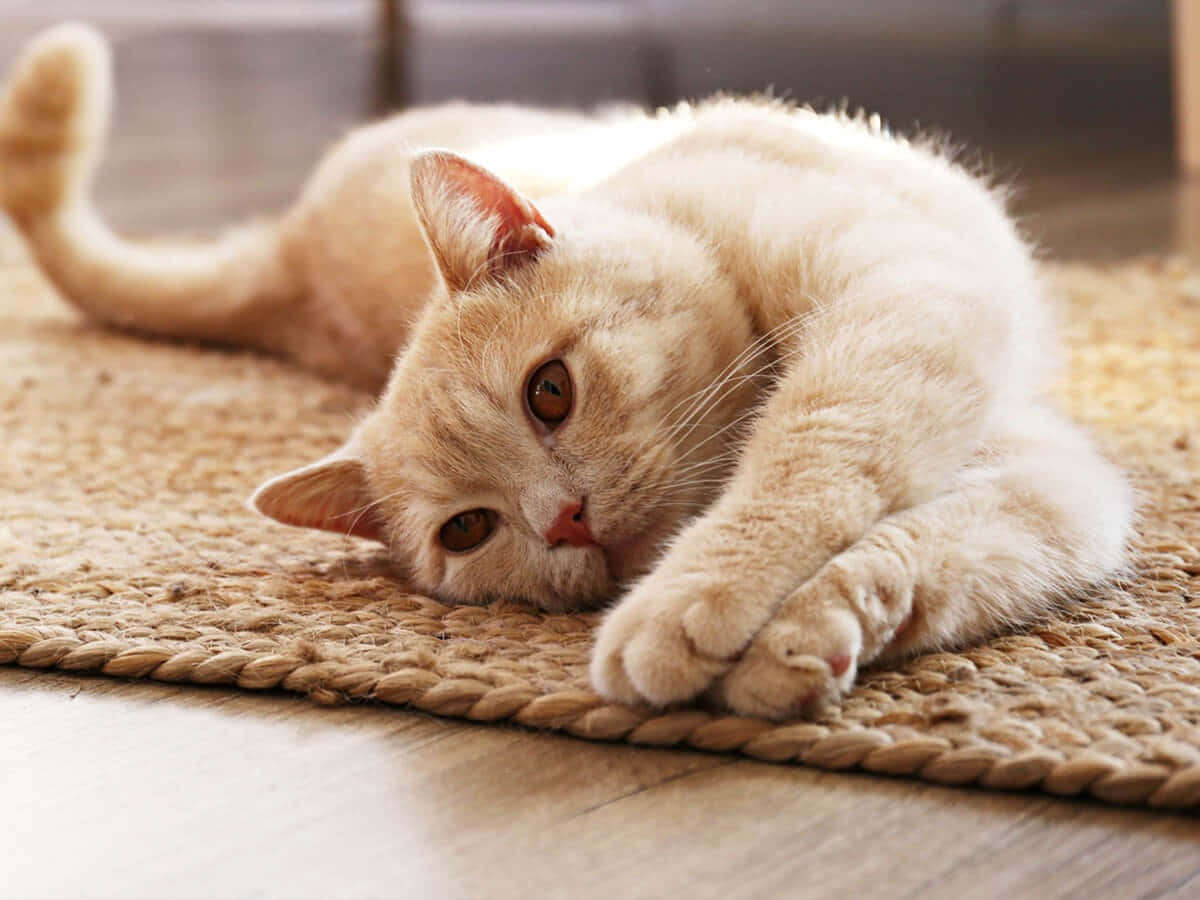 American Shorthair, cream-colored, woven rug, SD Desktop Wallpaper