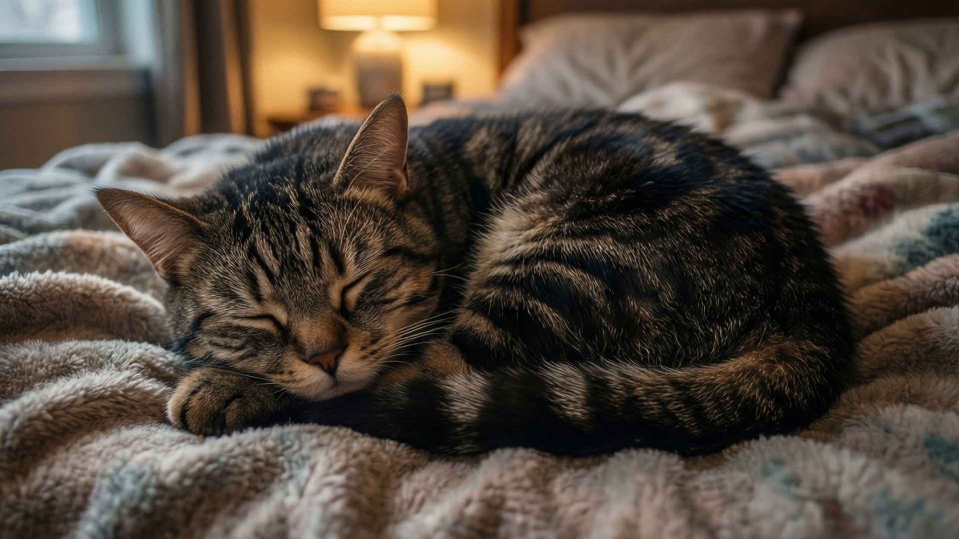 American Shorthair, cozy blanket, sleeping, Full HD Desktop Wallpaper