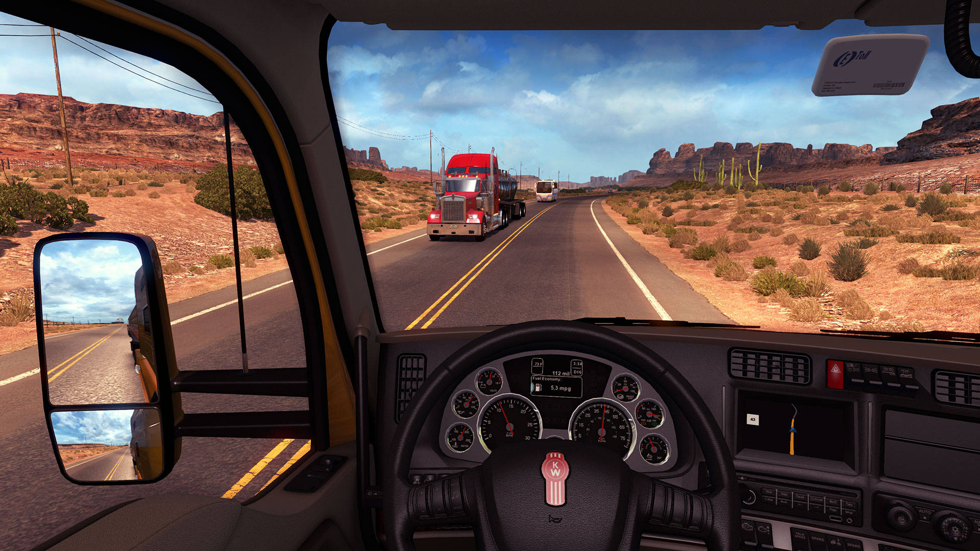 American Truck Simulator, truck cab, desert highway, Full HD Desktop Wallpaper