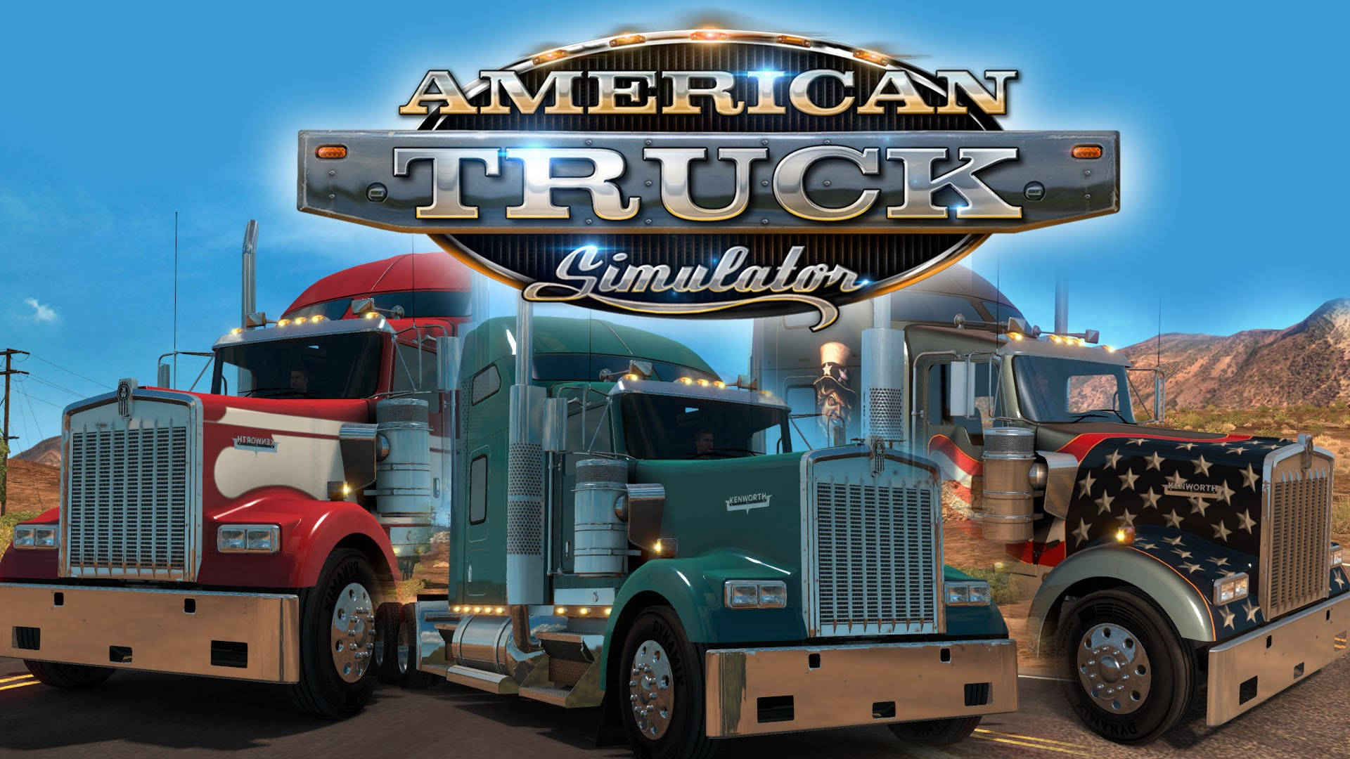 American Truck Simulator, semi-trucks, bright blue sky, Full HD Desktop Wallpaper