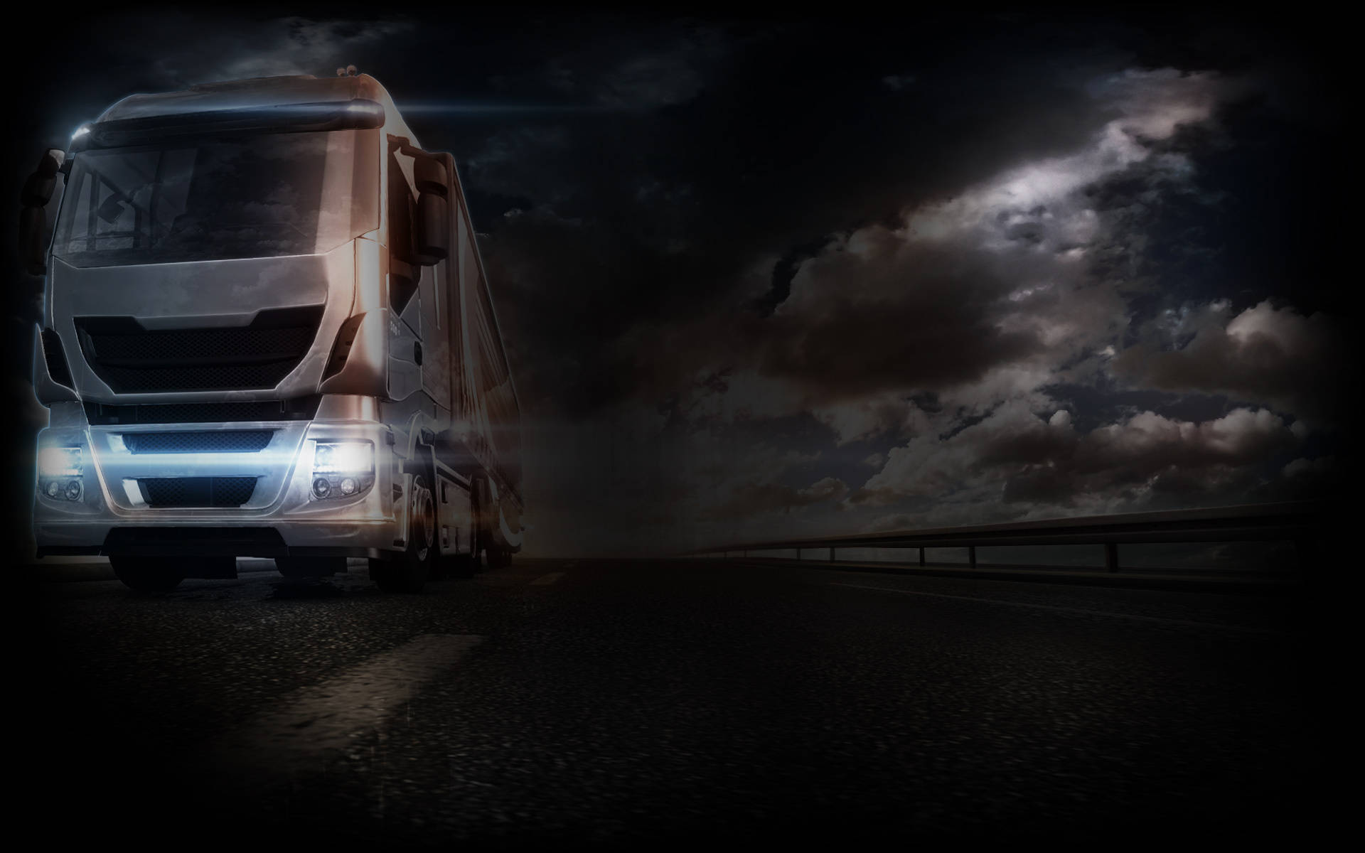 American Truck Simulator, Gloomy Road, sleek silver truck, Full HD Desktop Wallpaper