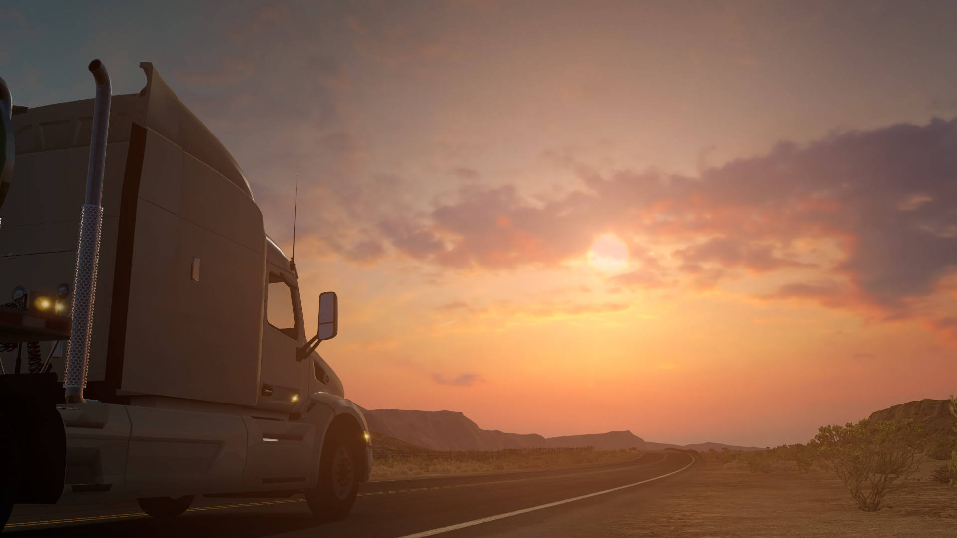 American Truck Simulator, desert highway, sunet, Full HD Desktop Wallpaper