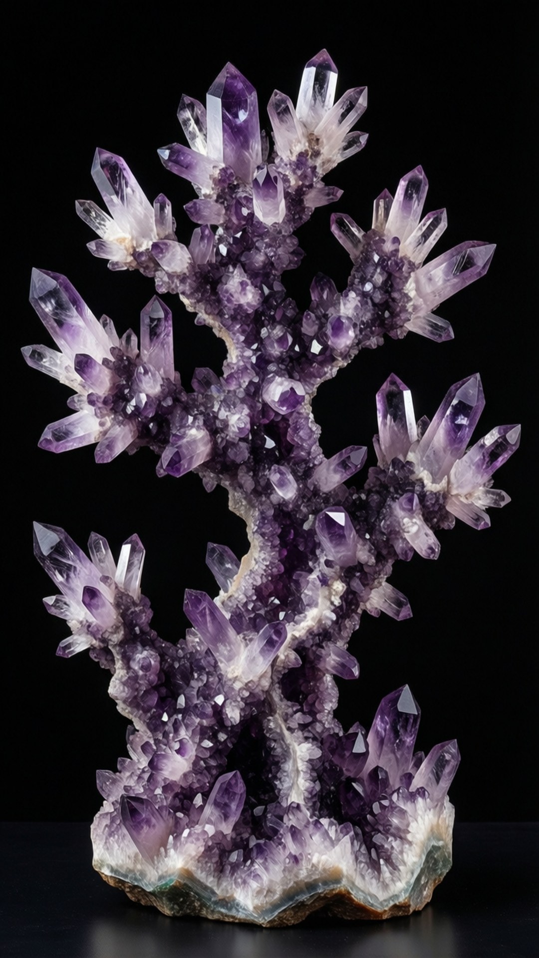 amethyst geode cluster, sharp purple crystals, earthy base, Full HD Phone Wallpaper
