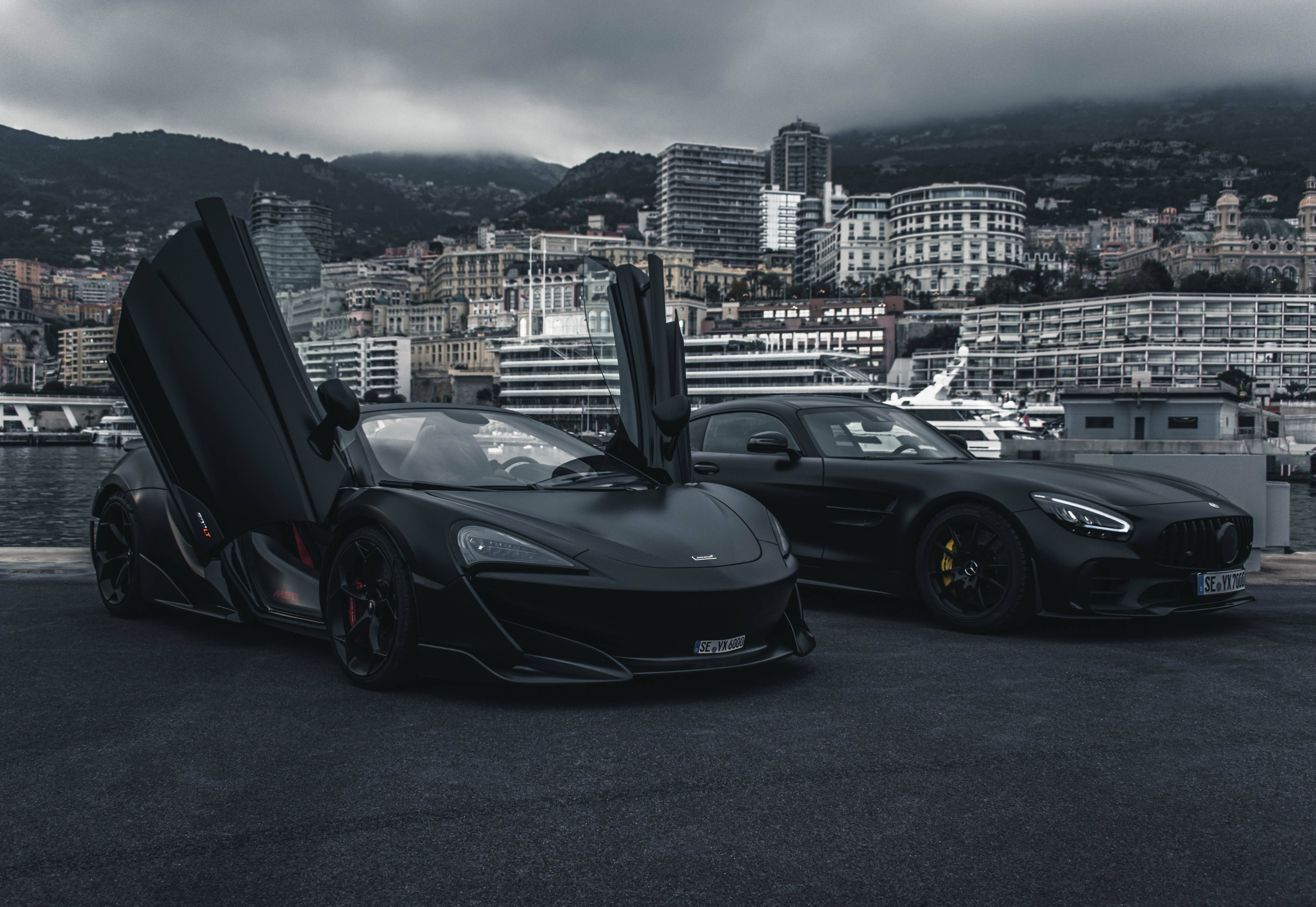 AMG GT R, scissor doors, matte black, 5K Desktop Wallpaper