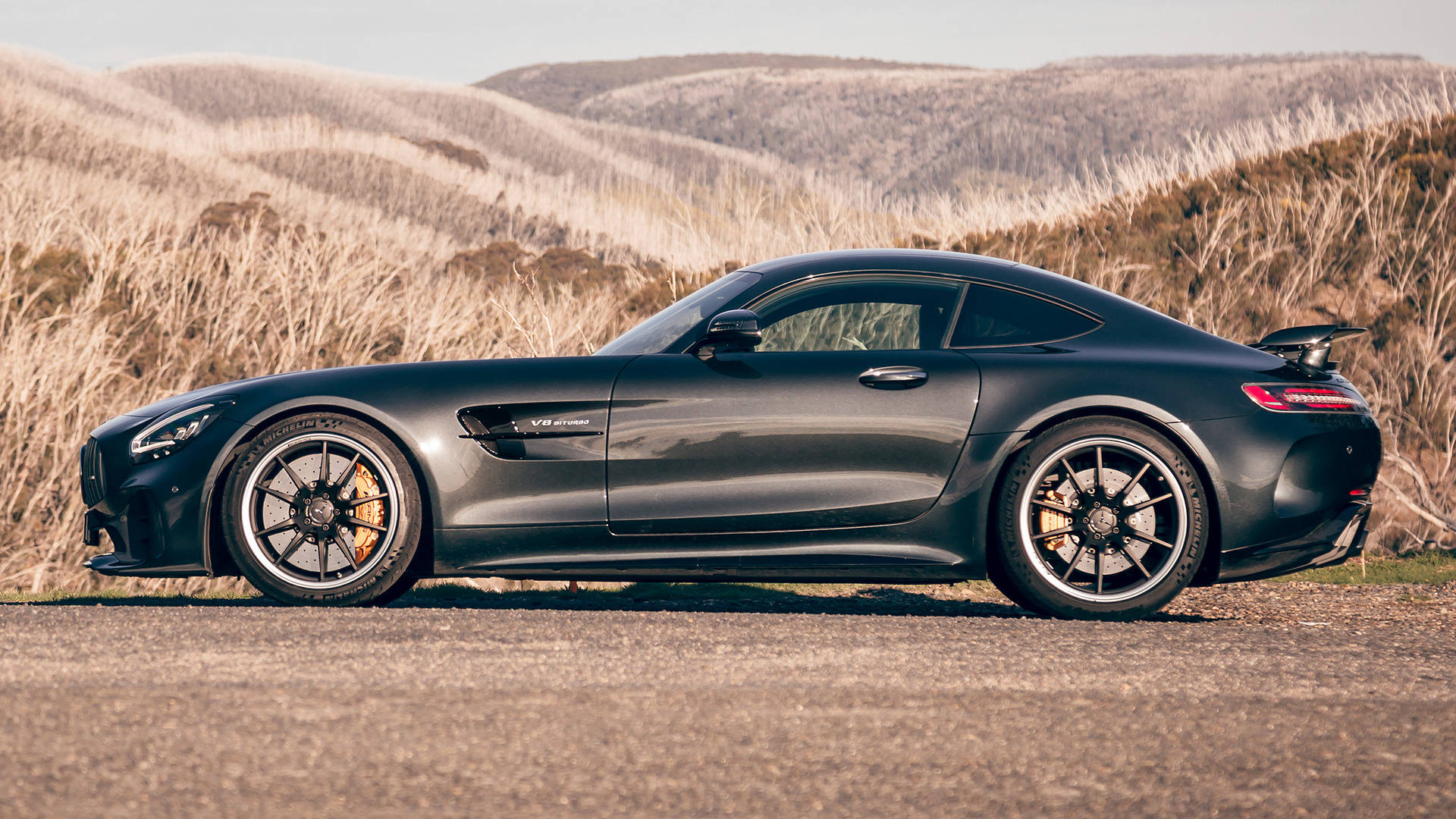 AMG GTR, matte black, gravel, Full HD Desktop Wallpaper