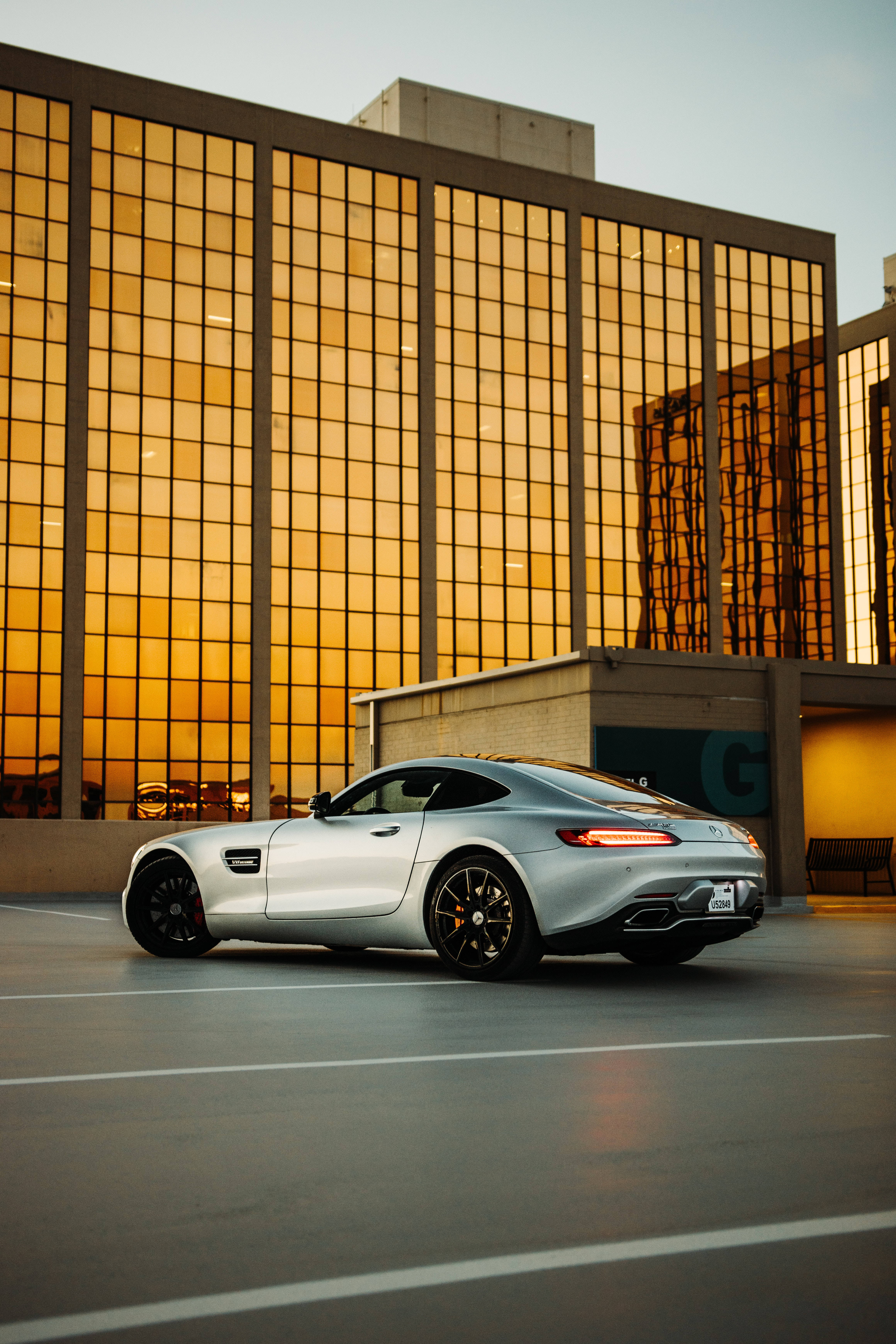 Amg Gtr, golden building, sunset, 5K Phone Wallpaper
