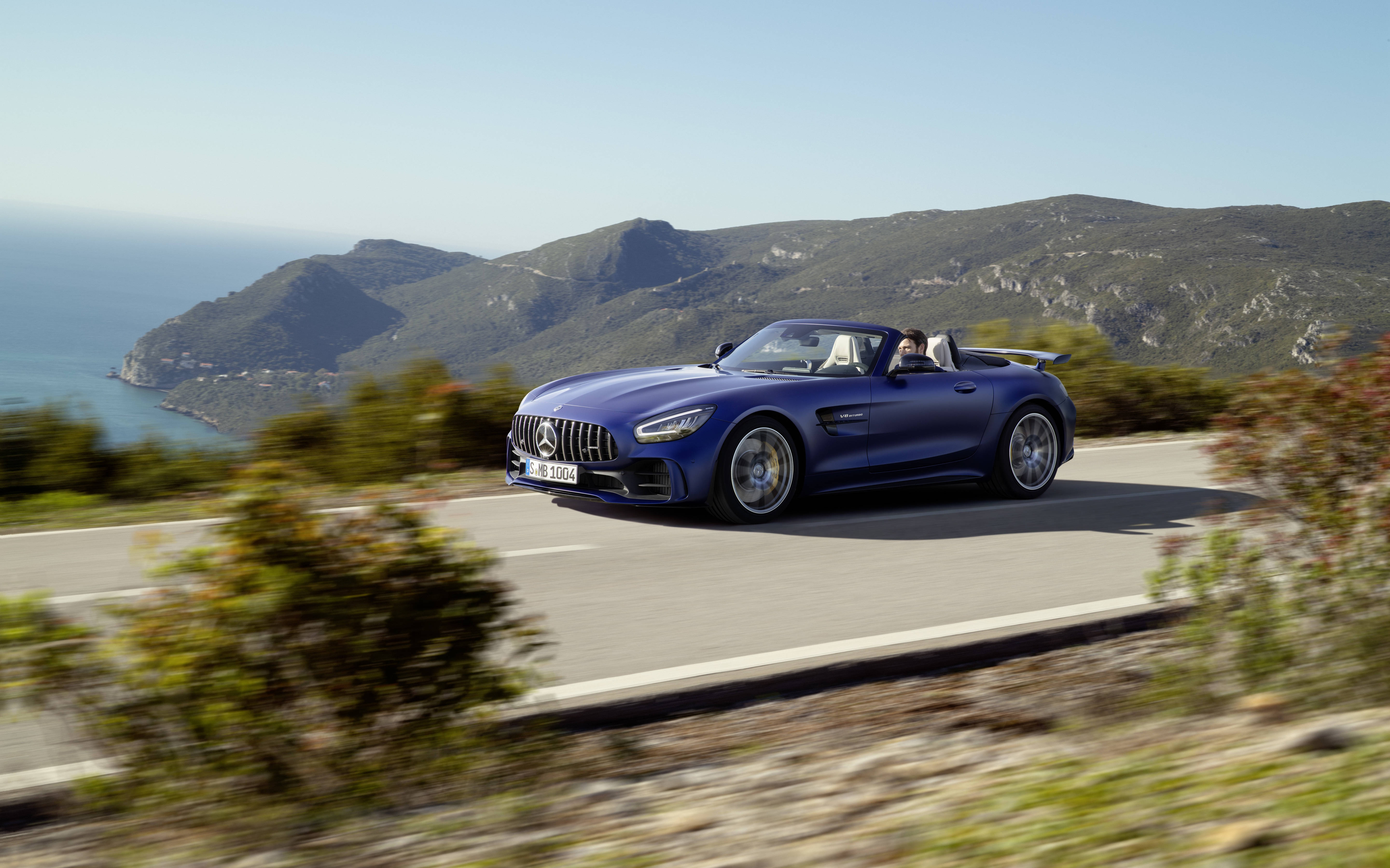 AMG GTR, blue, convertible, 5K Desktop Wallpaper
