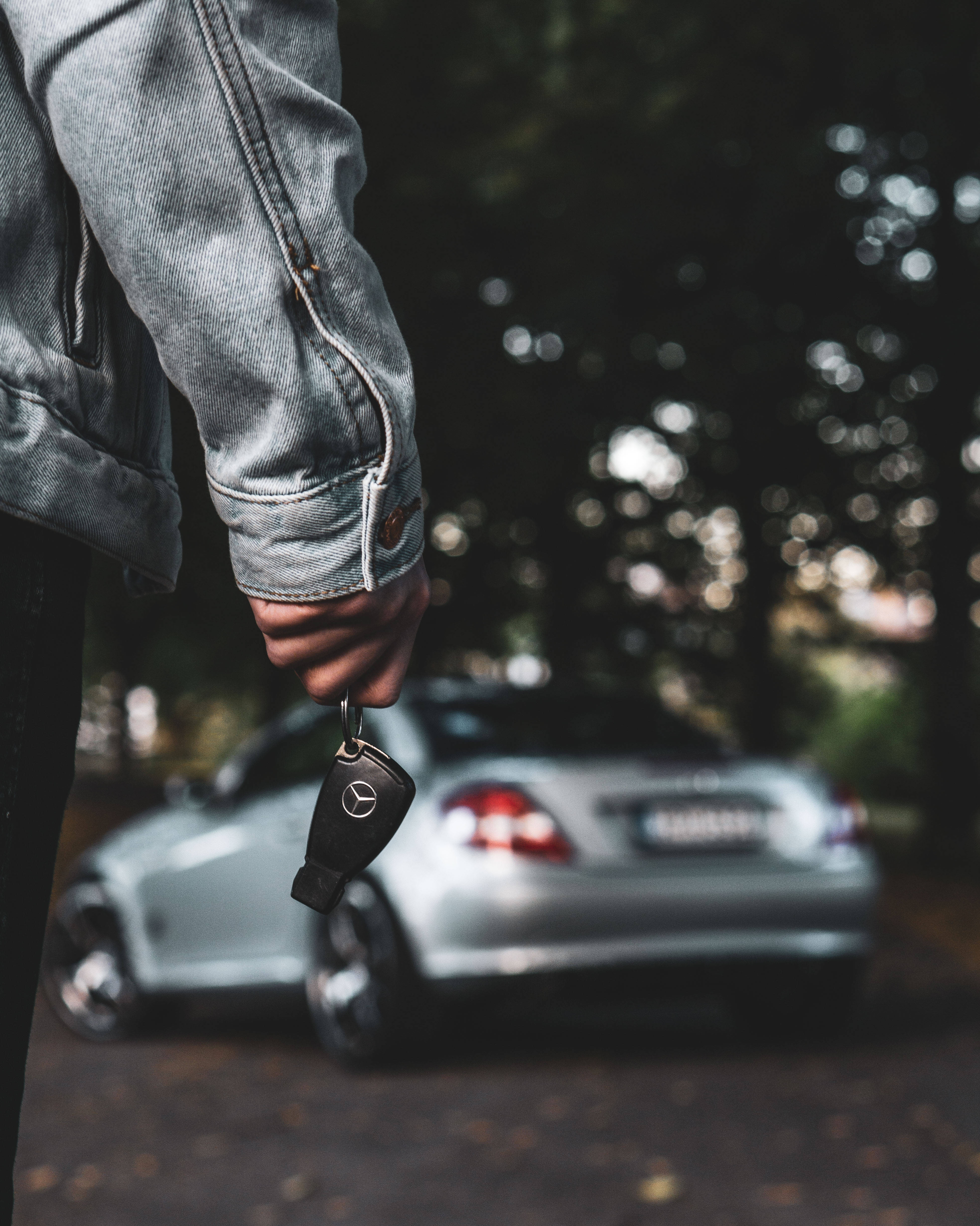 Mercedes key fob, AMG, denim jacket, 4K Phone Wallpaper