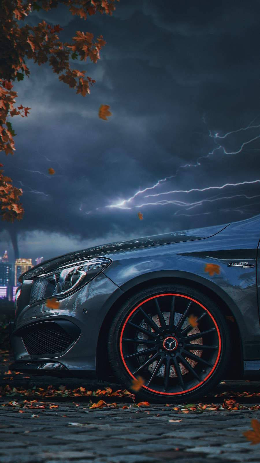 AMG, lightning in the sky, stormy sky, HD Phone Wallpaper