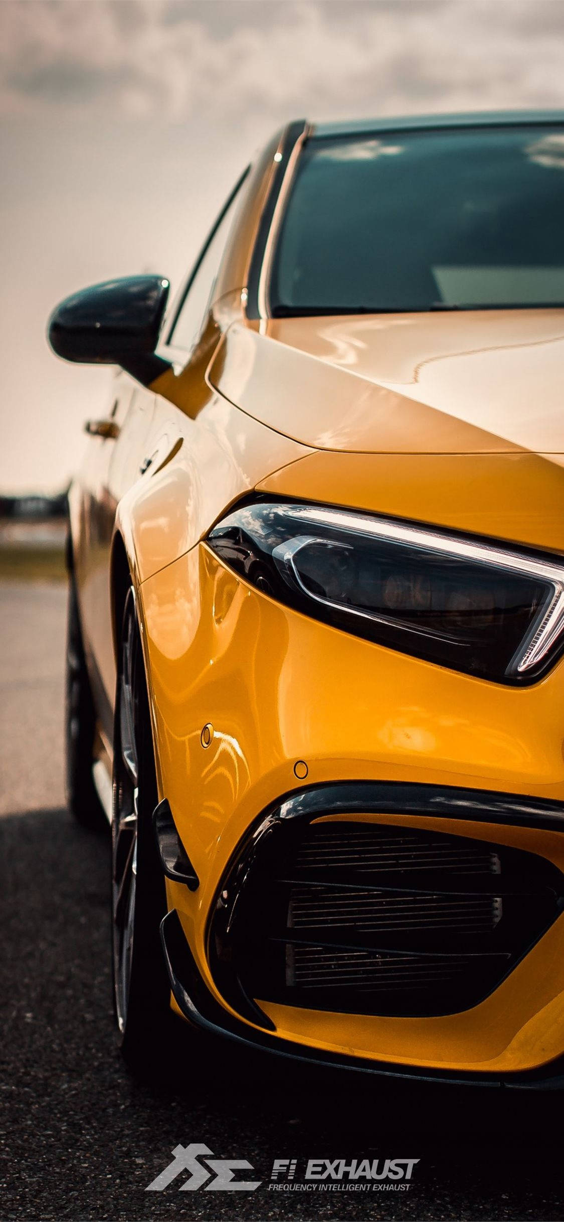 yellow AMG, headlight, sports car, Full HD Phone Wallpaper