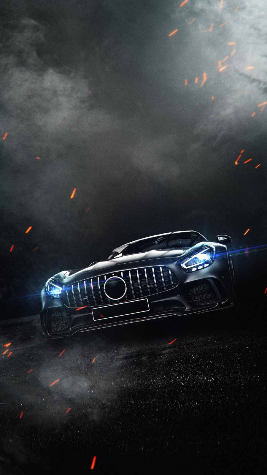 AMG, black, blue headlights, HD Phone Wallpaper