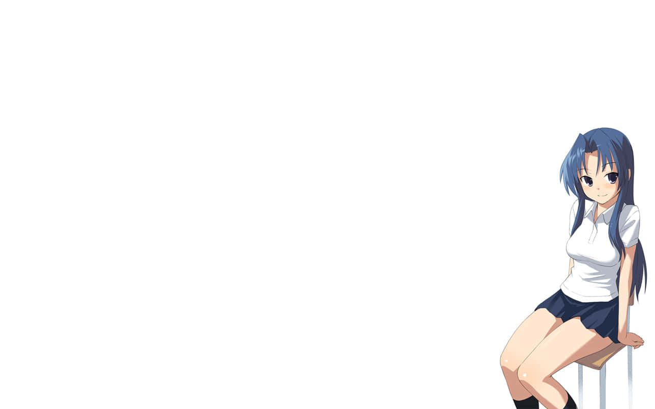Ami Kawashima, blue hair, stool, HD Desktop Wallpaper