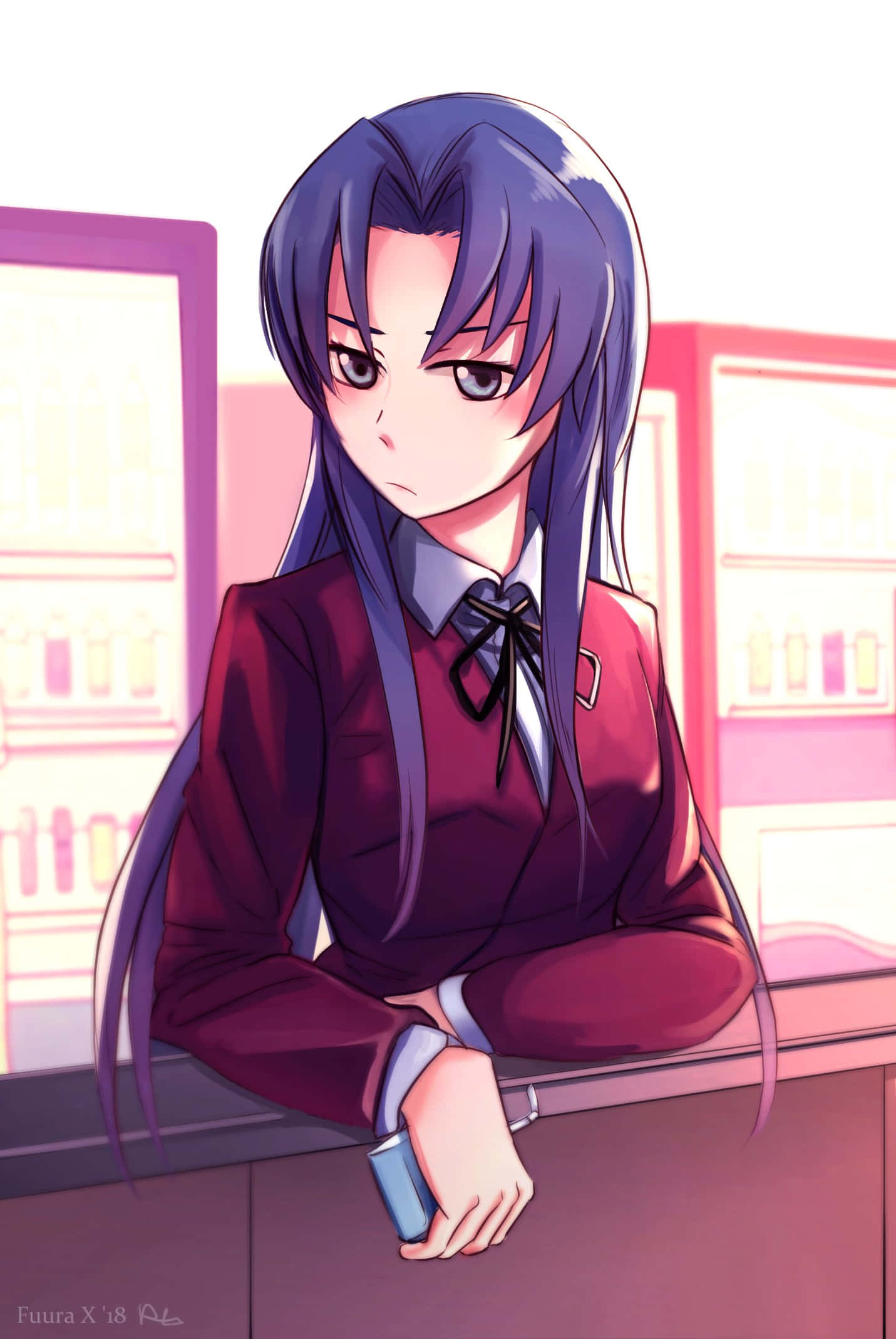 Ami Kawashima, purple-haired, maroon school uniform, Full HD Phone Wallpaper