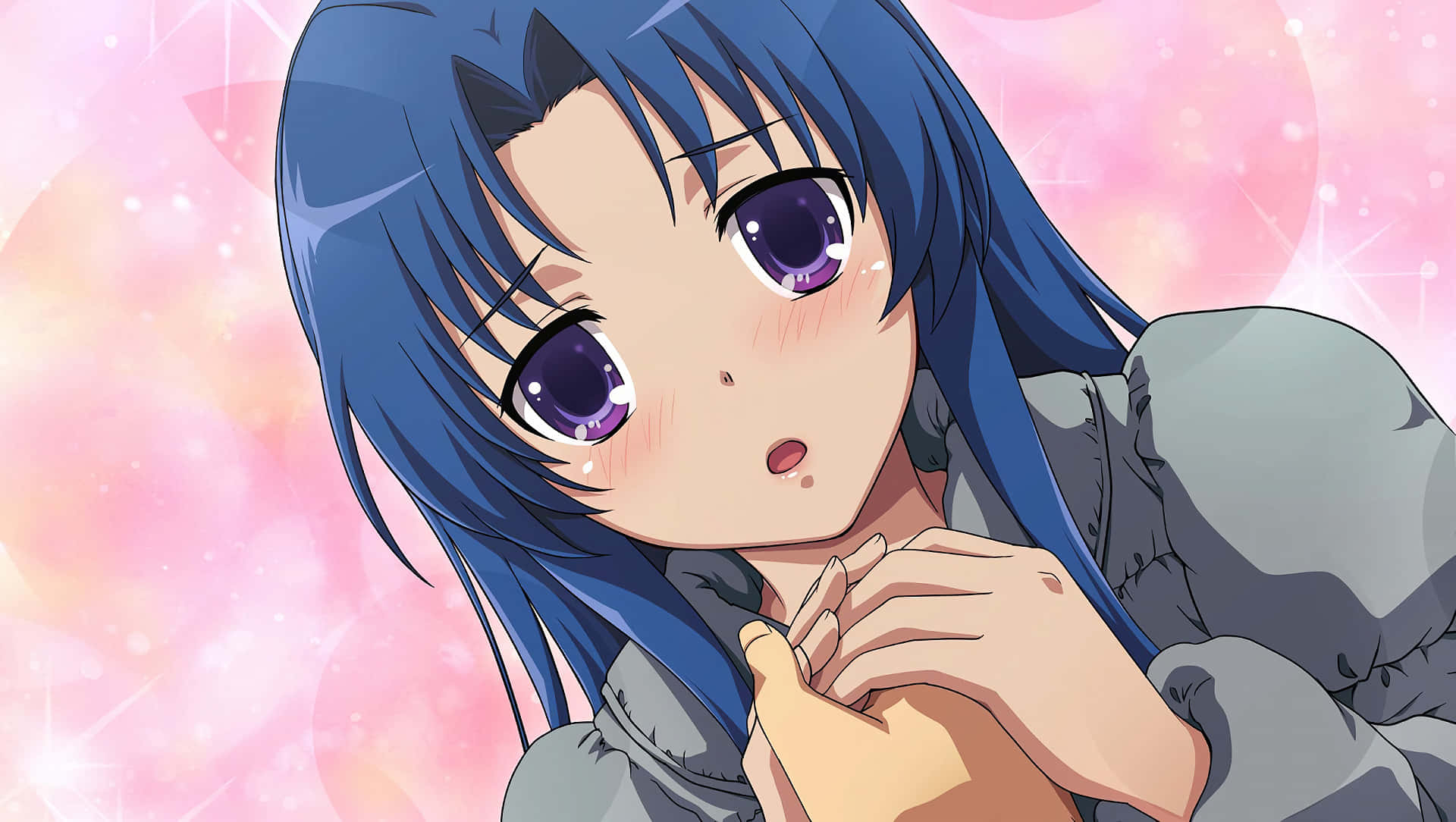 Ami Kawashima, blue-haired, purple eyes, Full HD Desktop Wallpaper