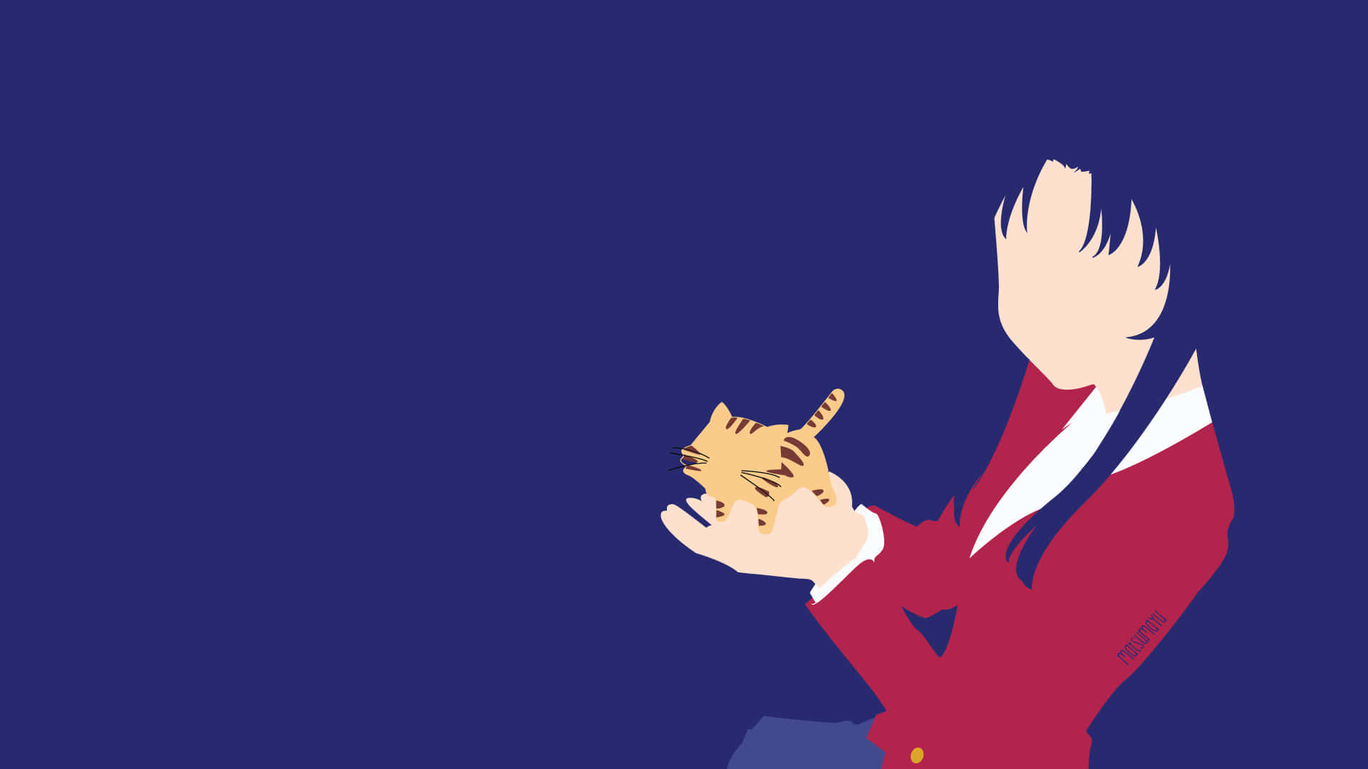 Ami Kawashima, red blazer, orange tabby kitten, Full HD Desktop Wallpaper