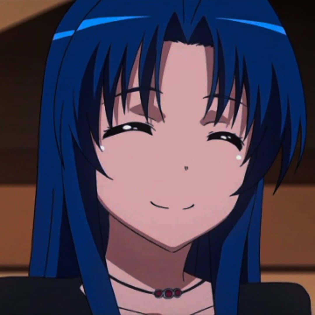 Ami Kawashima, long blue hair, smiles warmly, SD Desktop Wallpaper