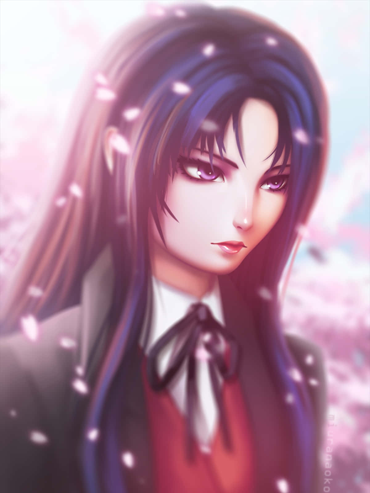 Ami Kawashima, long dark hair, purple eyes, HD Phone Wallpaper