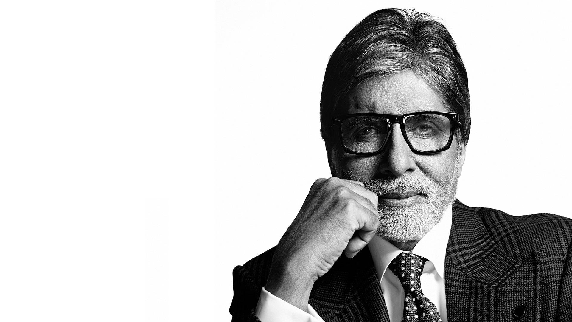 Amitabh Bachchan, black and white portrait, glasses, Full HD Desktop Wallpaper