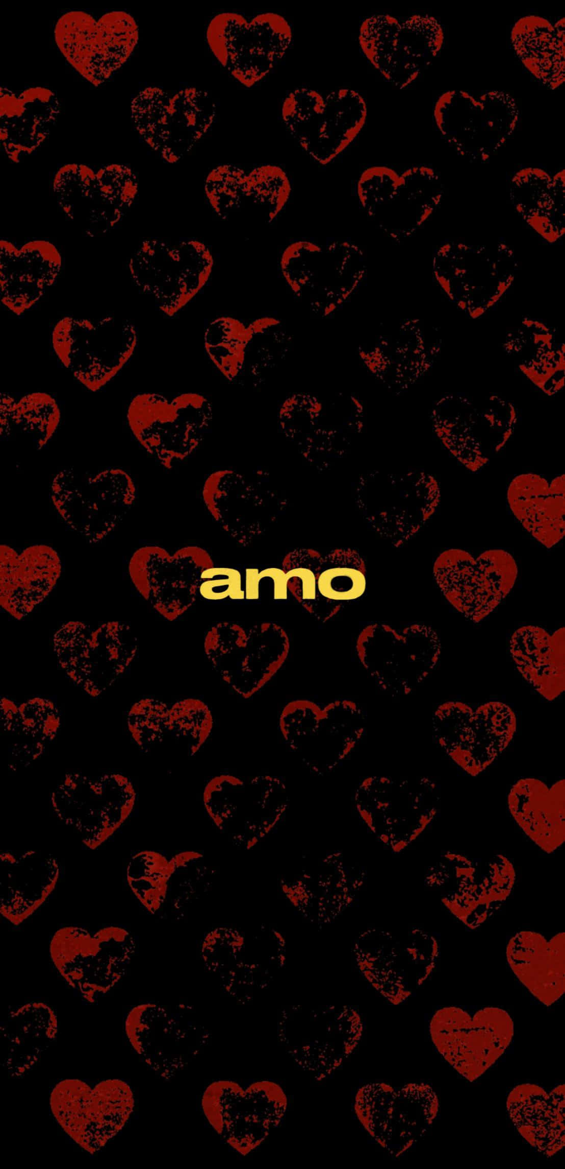 Amo, red hearts pattern, black wallpaper, Full HD Phone Wallpaper