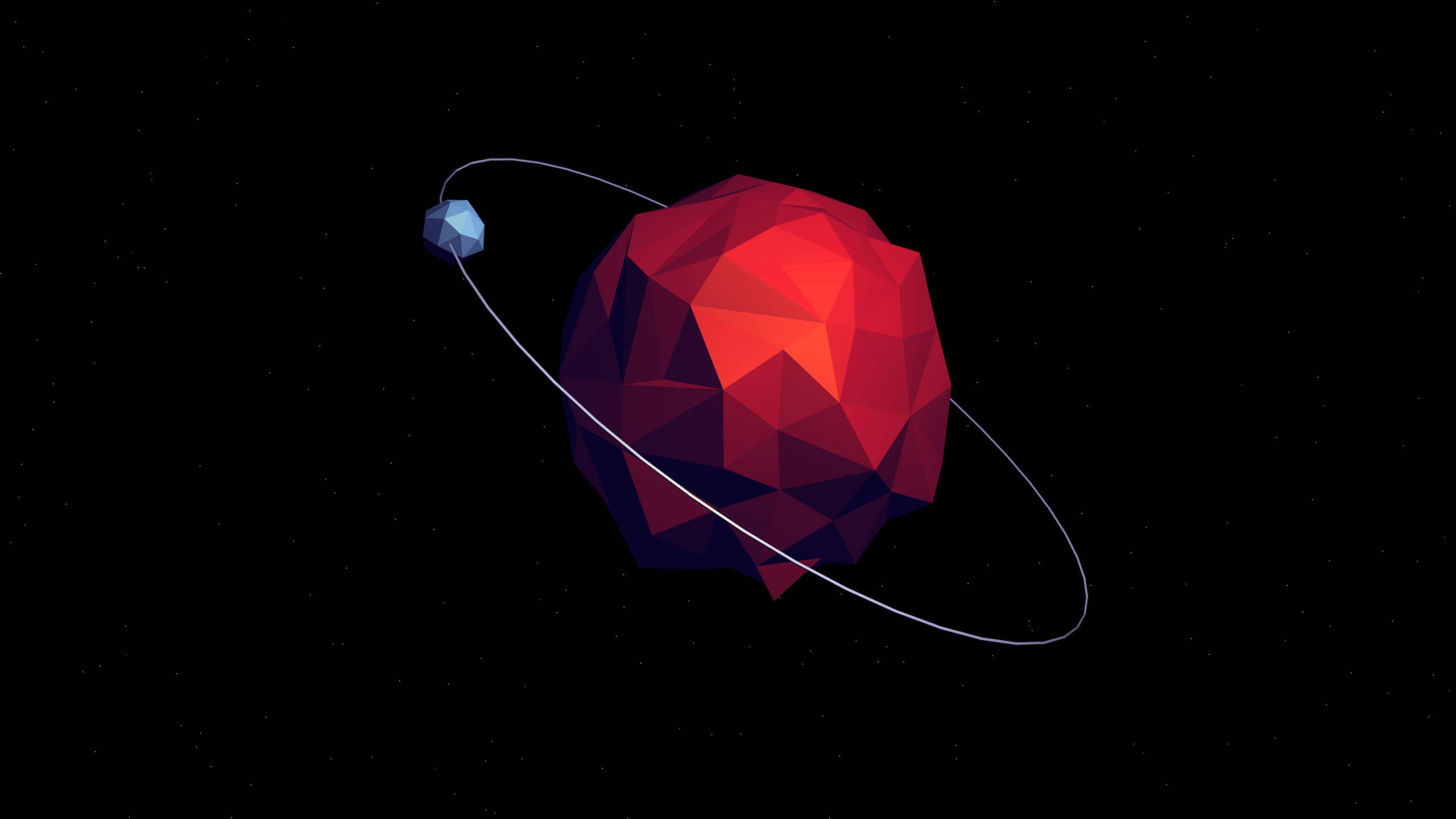 Amoled Planet Low Poly 4K, red planet, glowing ring, 2K Desktop Wallpaper